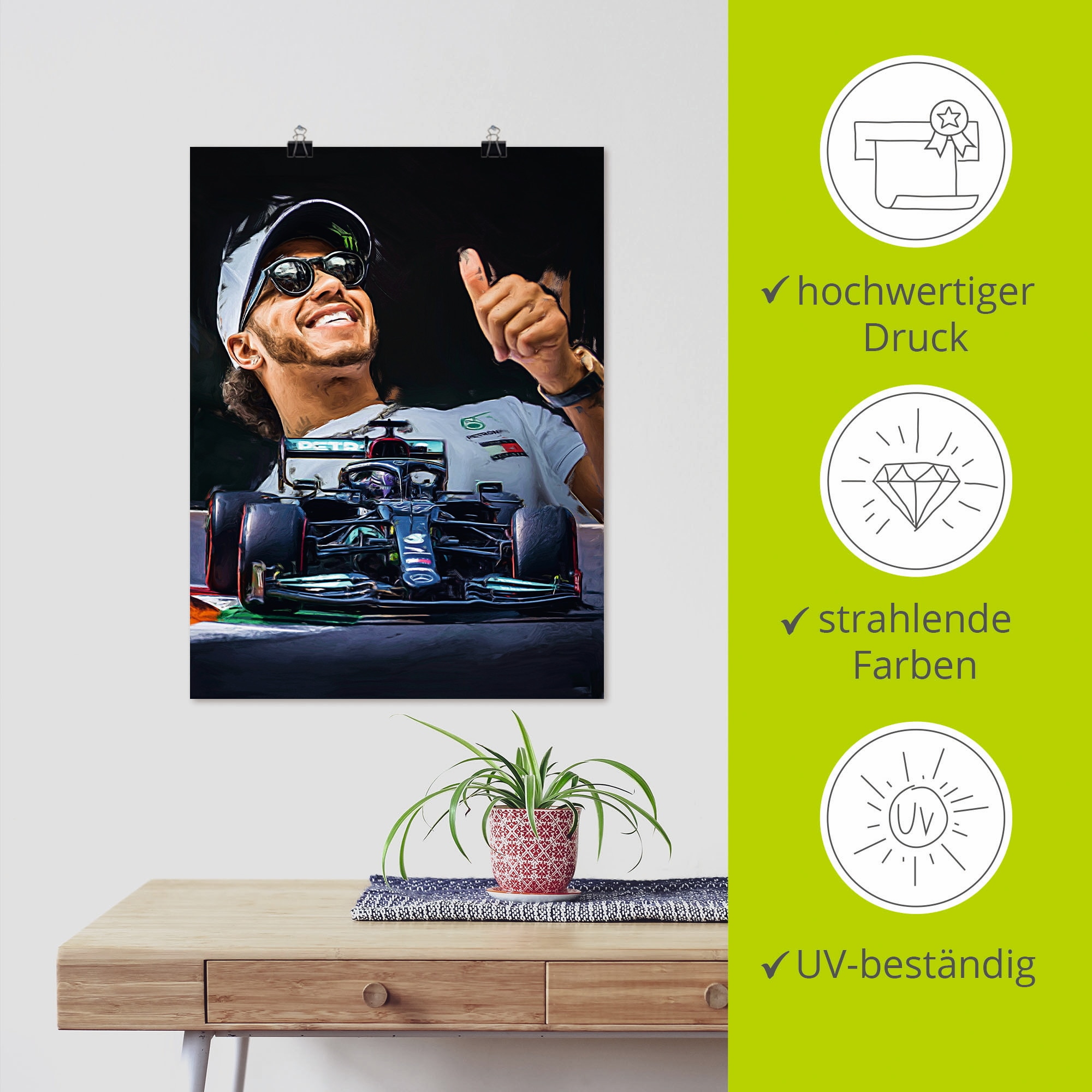 Artland Wandbild »Sir Lewis Hamilton alias LH44«, Auto, (1 St.), als Alubild, Outdoorbild, Leinwandbild, Poster in verschied. Grössen