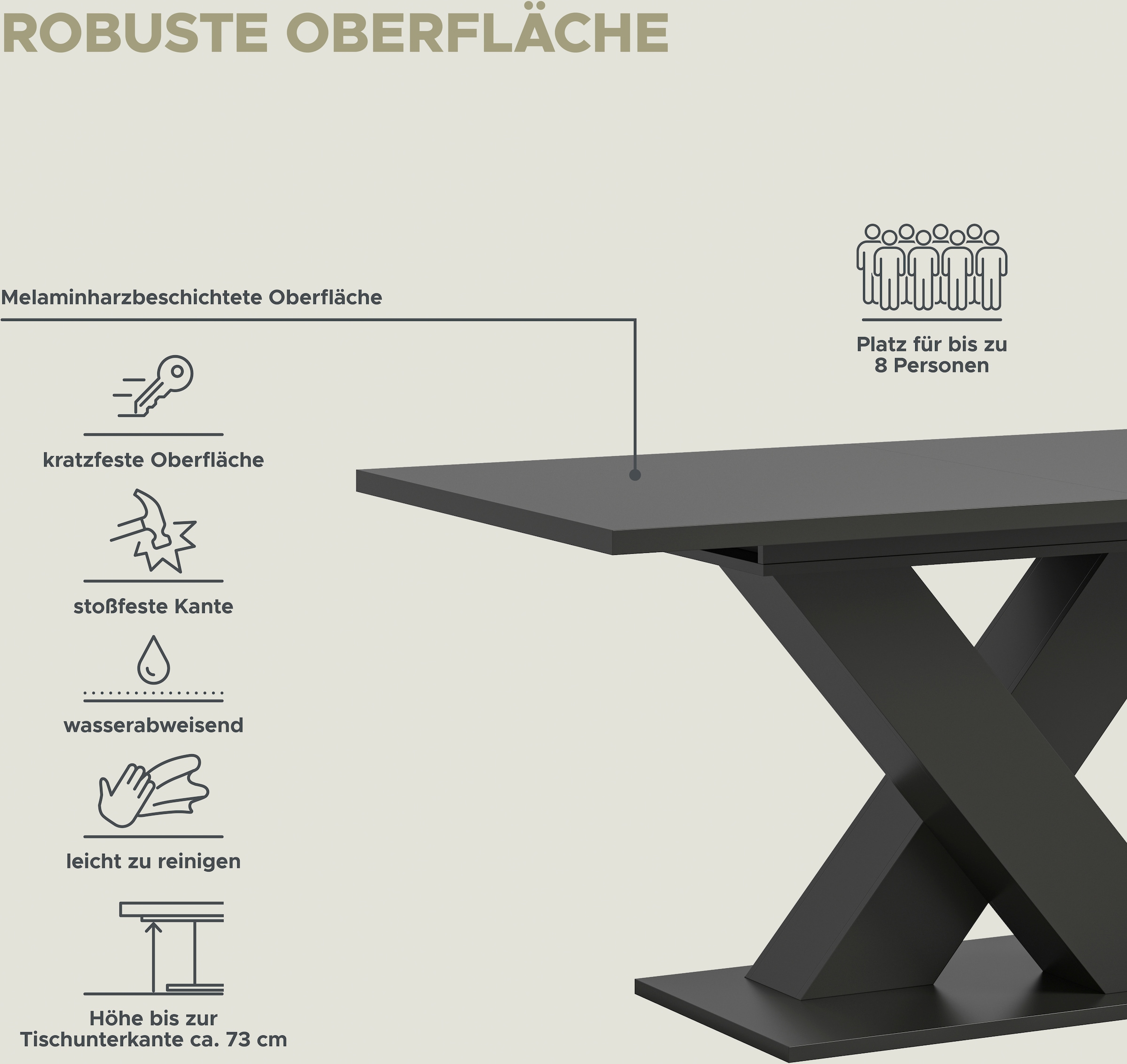 INOSIGN Esstisch »Motus, ausziehbar 150 -190 cm, inklusive 40 cm Einlegeplatte«, (Set, 1 St.), X-Gestell mit Bodenplatte, Tisch, Küchentisch, Esszimmer, Küche