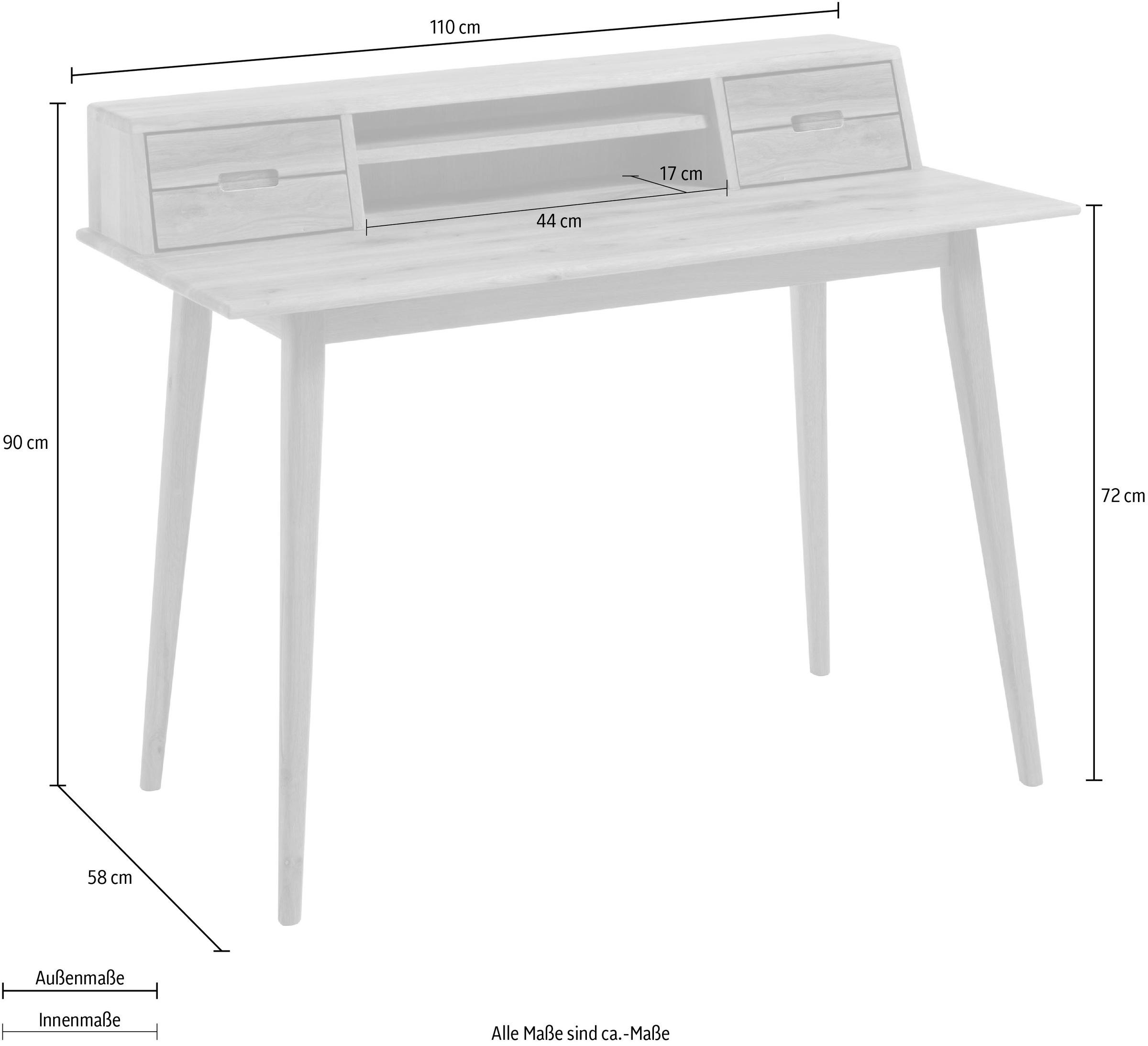 MCA furniture Schreibtisch »Melbourne«, Massivholz Asteiche geölt mit Schubladen, Breite 110 cm