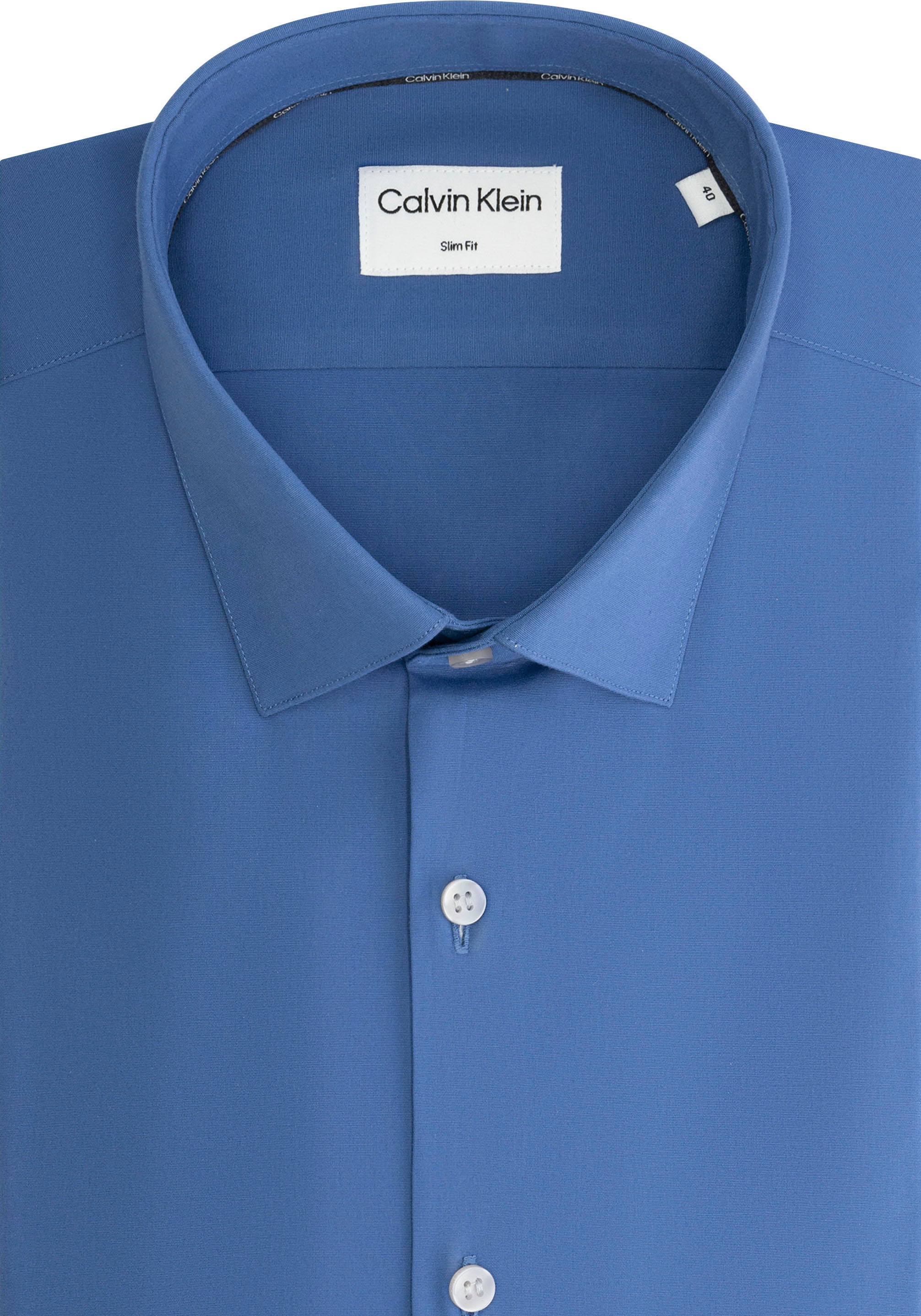 Calvin Klein Businesshemd »POPLIN STRETCH SLIM SHIRT«, mit Kentkragen, Logoprint auf Brusthöhe