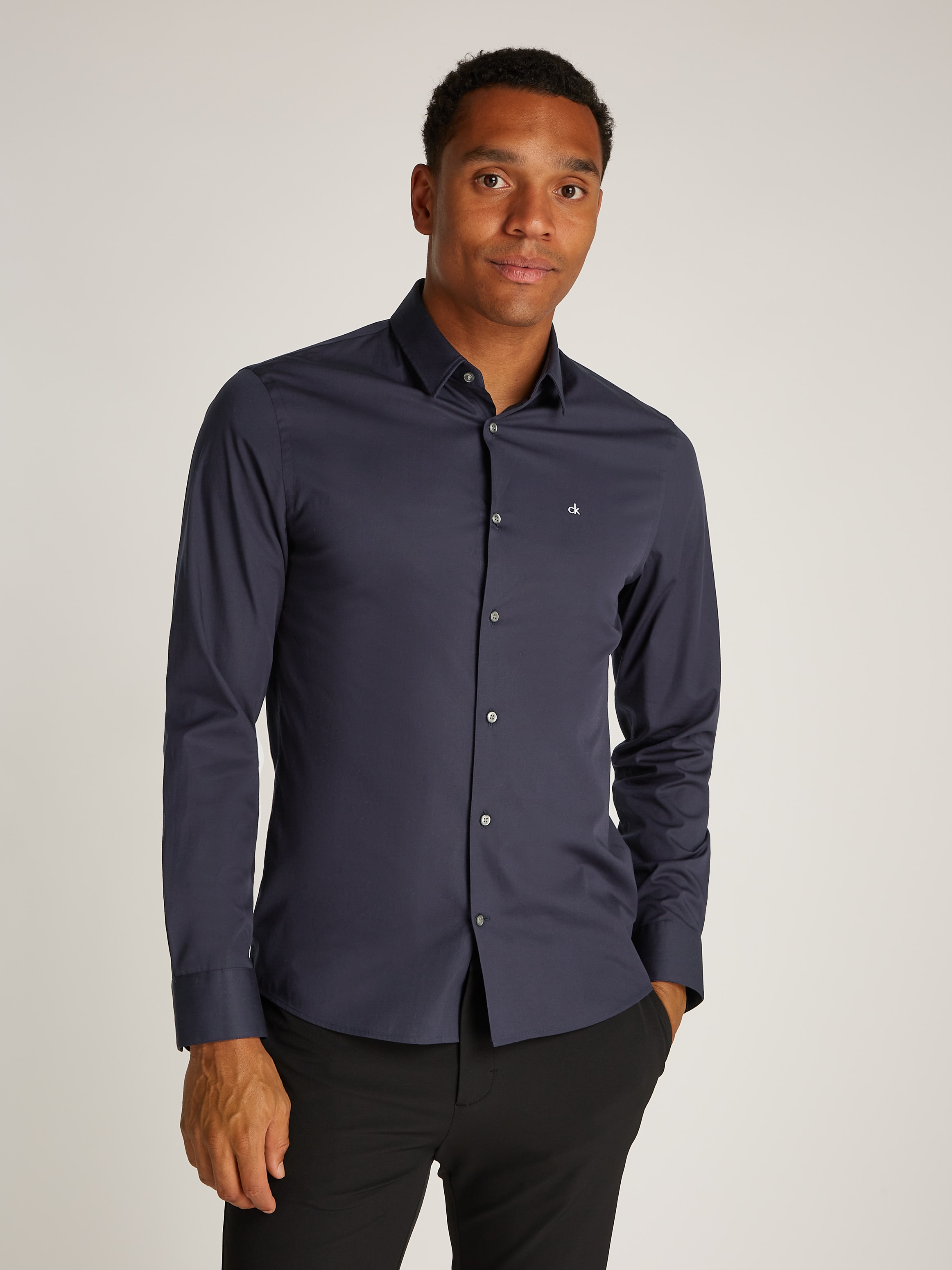 Calvin Klein Langarmhemd »SLIM FIT STRETCH POPLIN«, mit Kentkragen