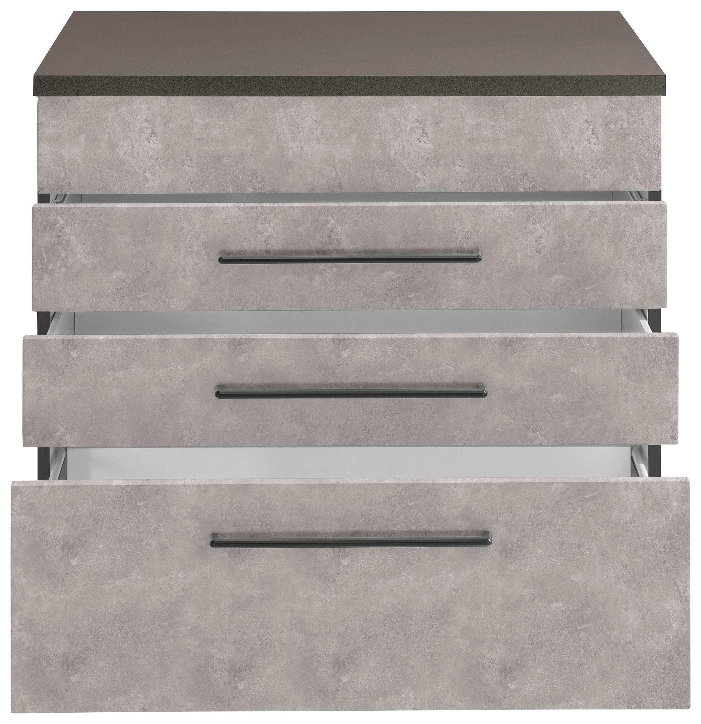 KOCHSTATION Kochfeldumbauschrank »KS-Tulsa«, 80 cm breit, 2 Schubladen, 1 grosser Auszug, schwarzer Metallgriff