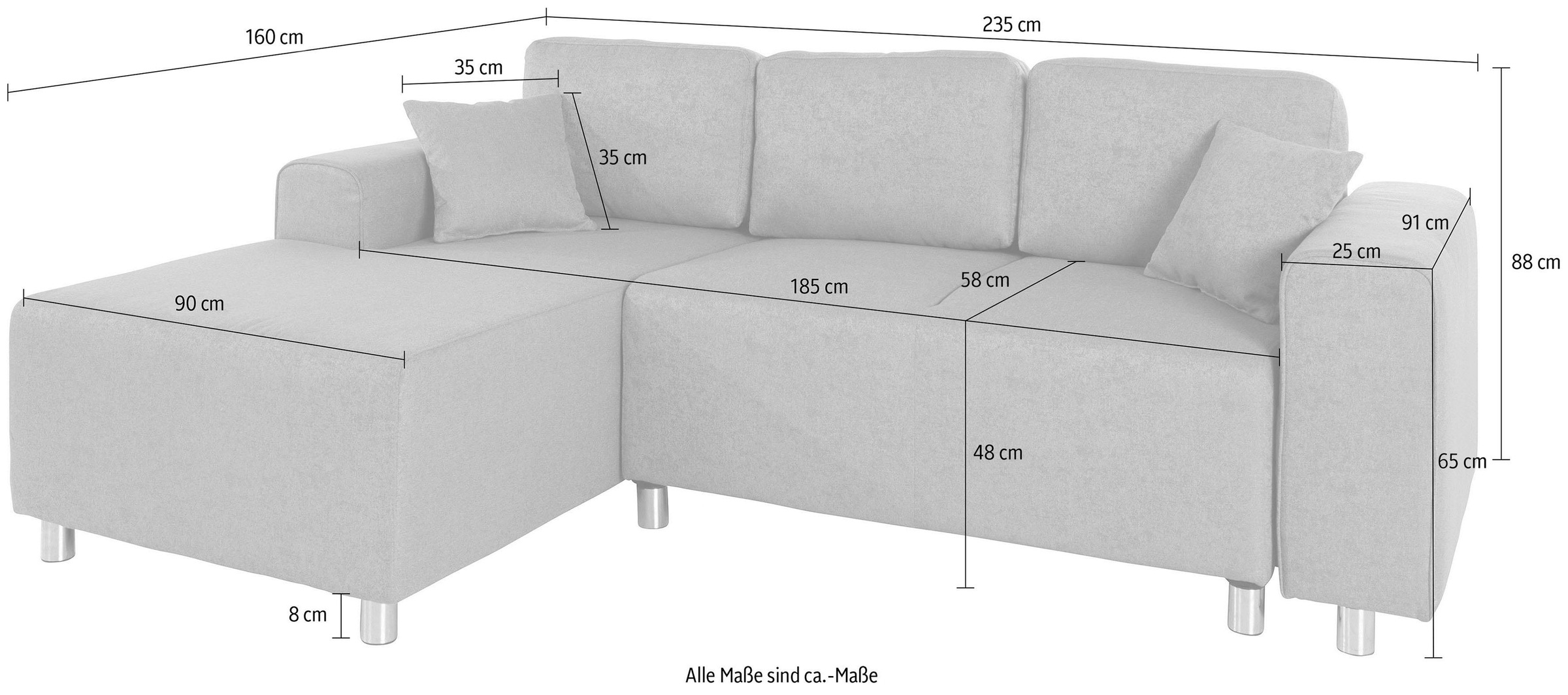 Guido Maria Kretschmer Home&Living Ecksofa »Györ L-Form«, wahlweise mit Bettfunktion und Bettkasten incl. 2 Zierkissen