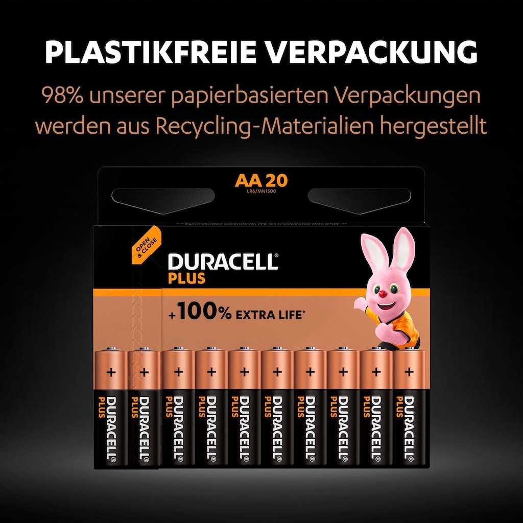 Duracell Batterie »20+10 Pack: 20x Mignon/AA/LR06 + 10x Micro/AAA/LR03«, LR06, (Spar-Set, 30 St., Alkaline Batterie, 30 Stück)