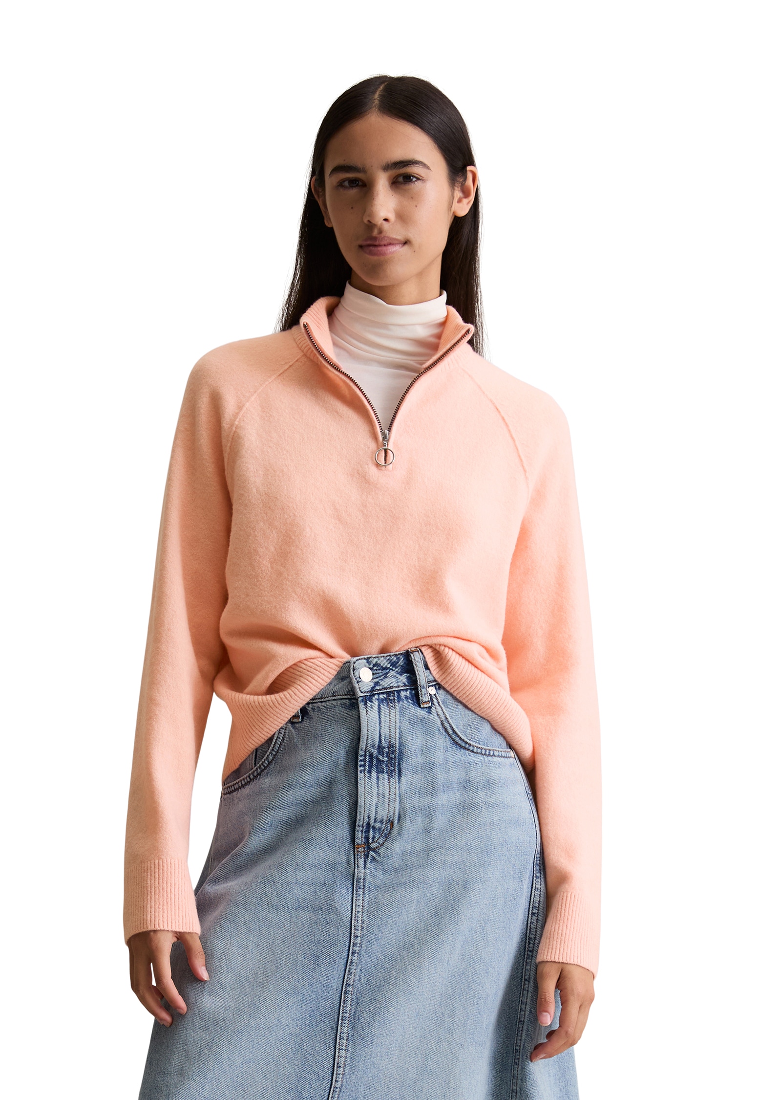 Marc O'Polo DENIM Troyer cropped, regular fit, aus flauschigem Schurwolle-Mix