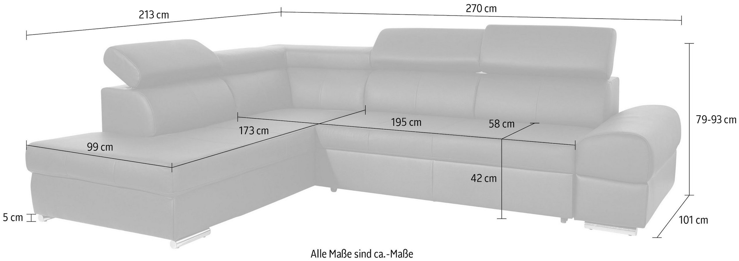 sit&more Ecksofa »Broadway L-Form«, mit verstellbaren Kopfteilen, wahlweise mit Bettfunktion