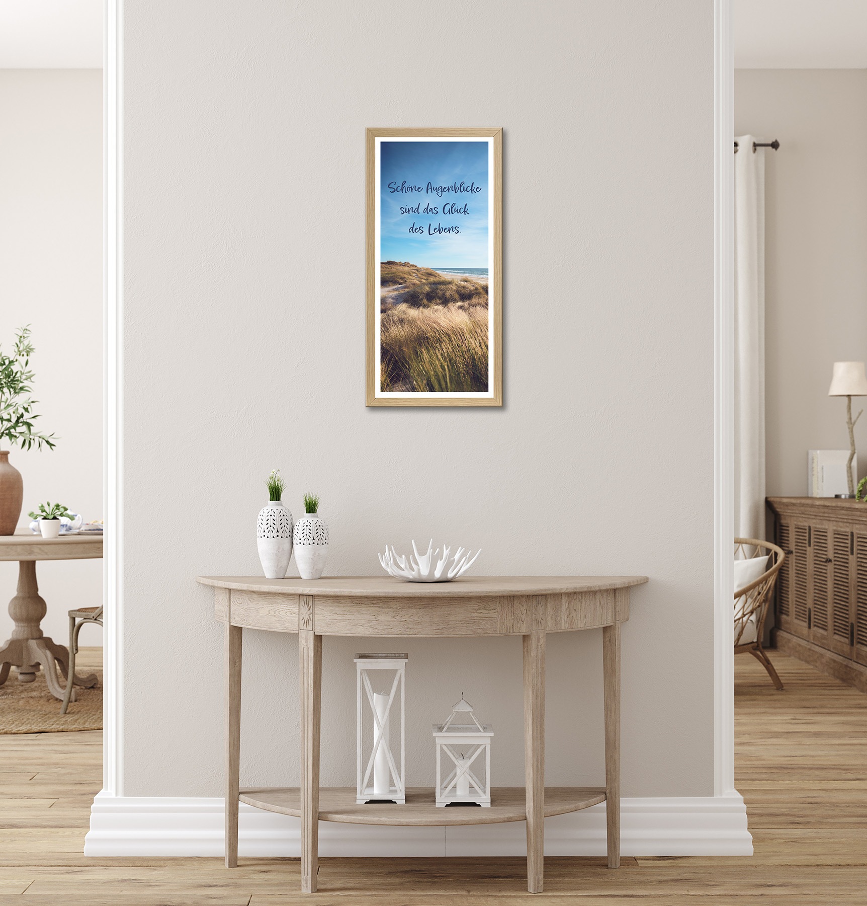 Bönninghoff Bild mit Rahmen "Wandbild gerahmt SCHÖNE AUGENBLICKE – STRAND 23x49 cm – Natur Wanddeko" Düne  Sprüche  Strand 1 Stk. tlg. mit dekorativem Rahmen