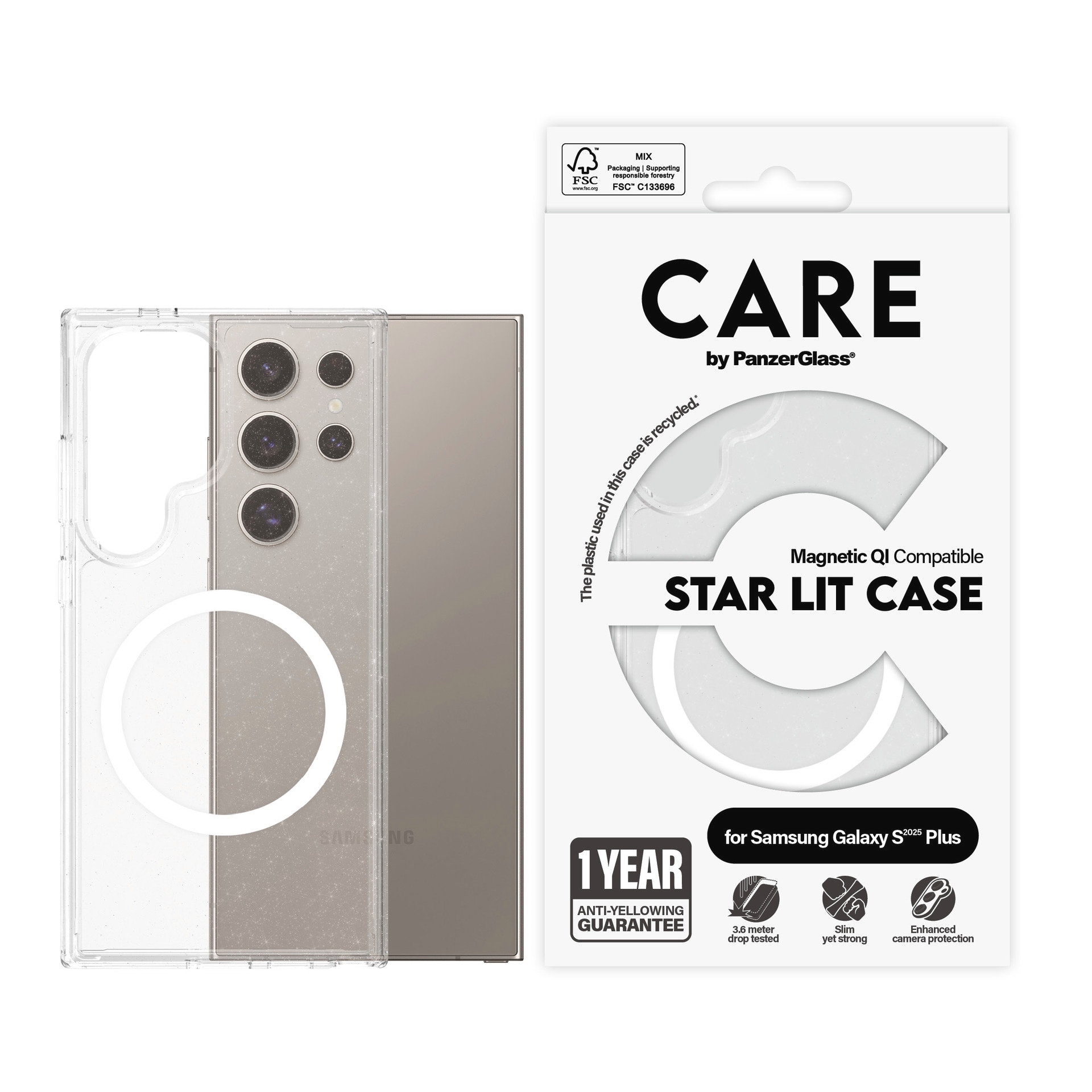 CARE by PanzerGlass Handyhülle "Magnetic QI Compatible Star Lit Case für Samsung Galaxy S25 Ultra" Smartphones Backcover, Schutzhülle, Handyschutzhülle, Case, Schutzcase, stossfest