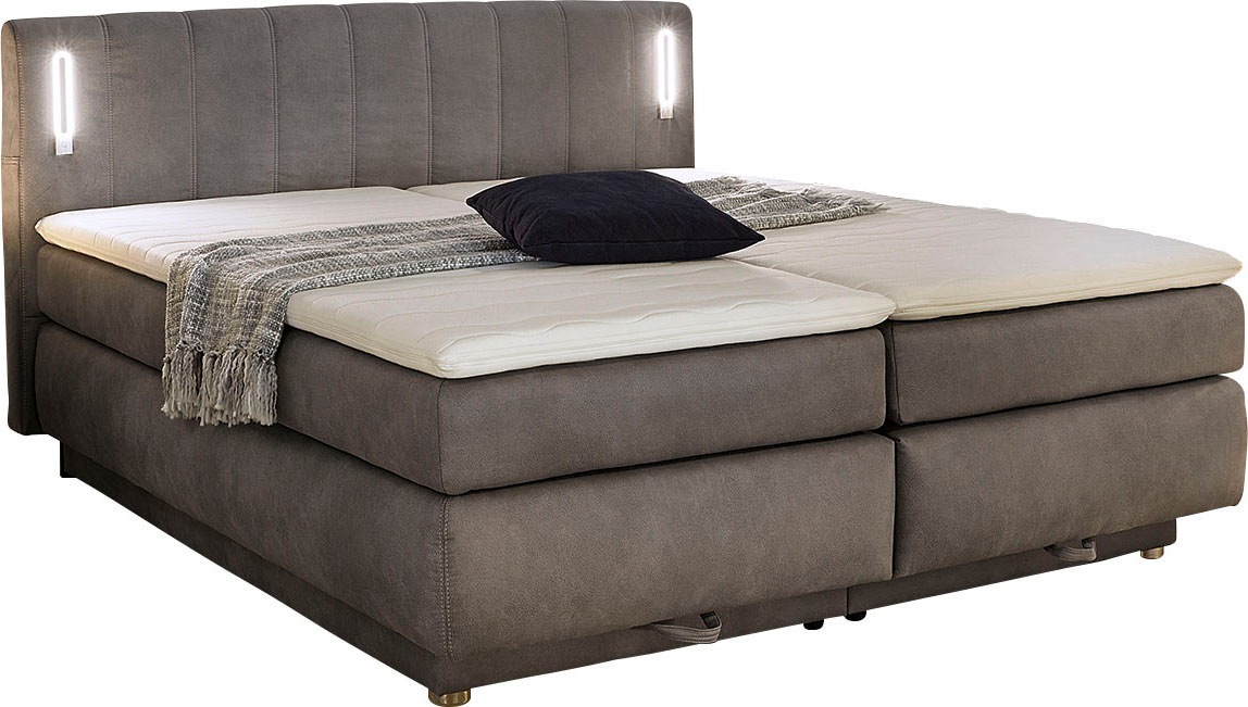 Jockenhöfer Gruppe Boxspringbett "Kati erhältlich in der Größe 180x200cm" mit Topper, Bettkasten und höhenvariablen Kopfteil (96 cm - 108 cm)
