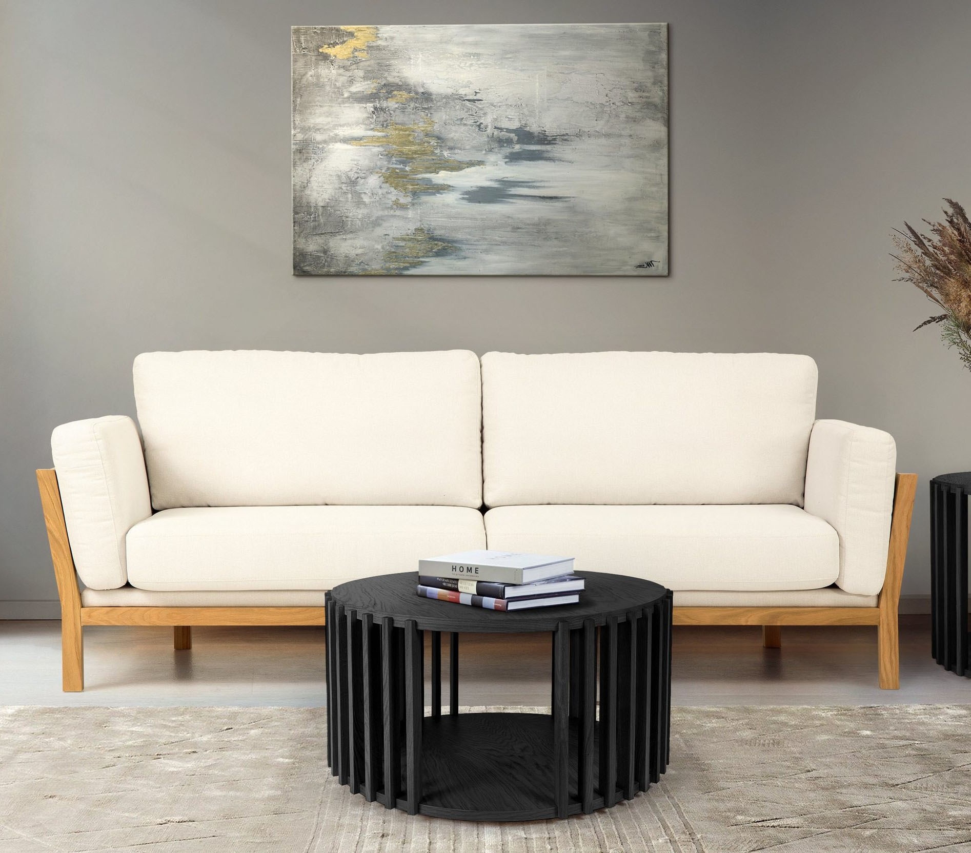 Woodman Couchtisch »Drum, Breite/Tiefe/Höhe: 83/83/42 cm«, Holzfurnier aus Eiche, Sprossen aus massiver Eiche