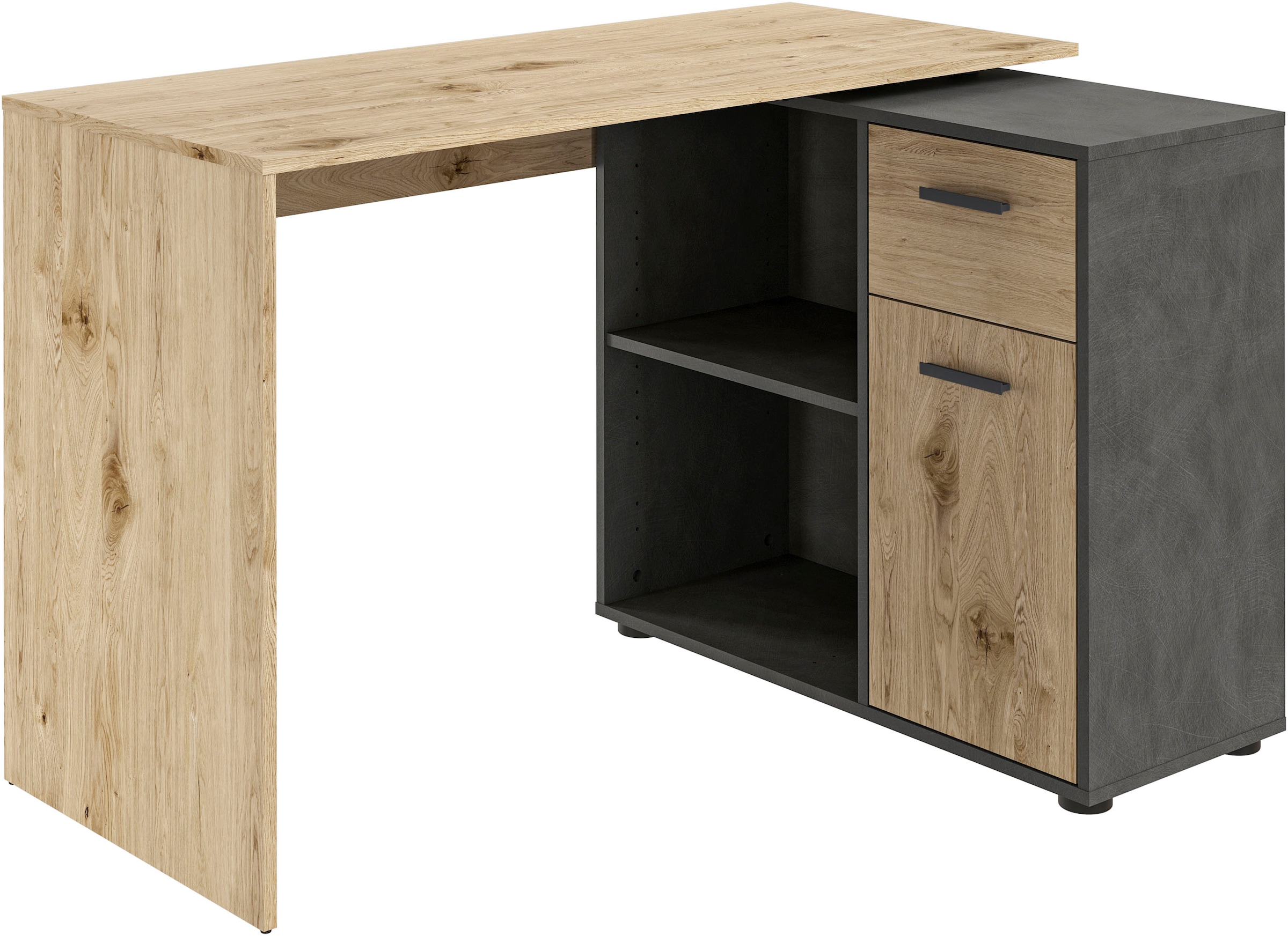 FMD Eckschreibtisch "AUGSBURG" Schreibtisch/ Sideboard m. Stauraum, beids. montierb., 117 oder 148 cm