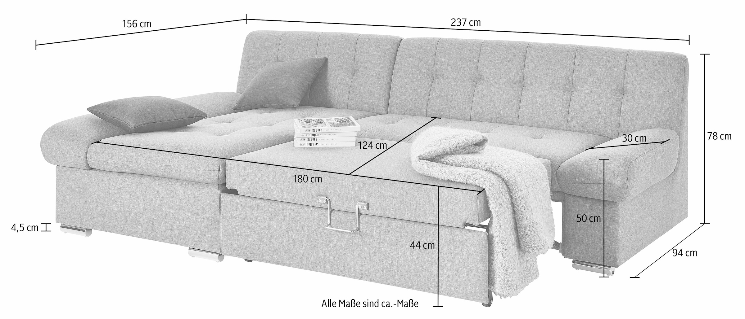 TRENDMANUFAKTUR Ecksofa »Reggae, modern und bequem, aktueller Materialmix, L-Form«, inkl. verstellbare Armlehne, wahlweise mit Bettfunktion