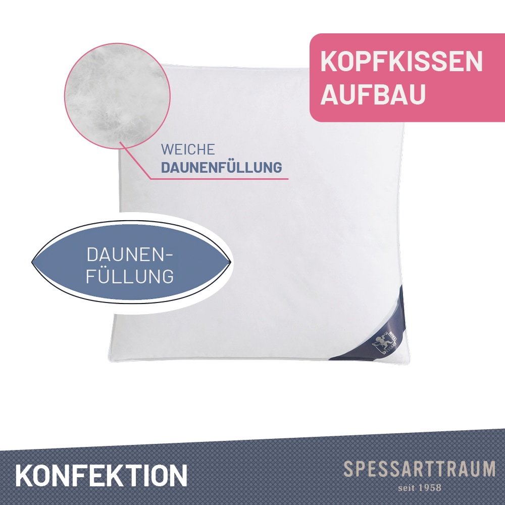 SPESSARTTRAUM Daunenkissen »FIRST CLASS«, Füllung: 90% Daunen, 10%Federn, Bezug: 100% Baumwolle, (1 St.), Kopfkissen in verschiedenen Grössen erhältlich, allergikerfreundlich