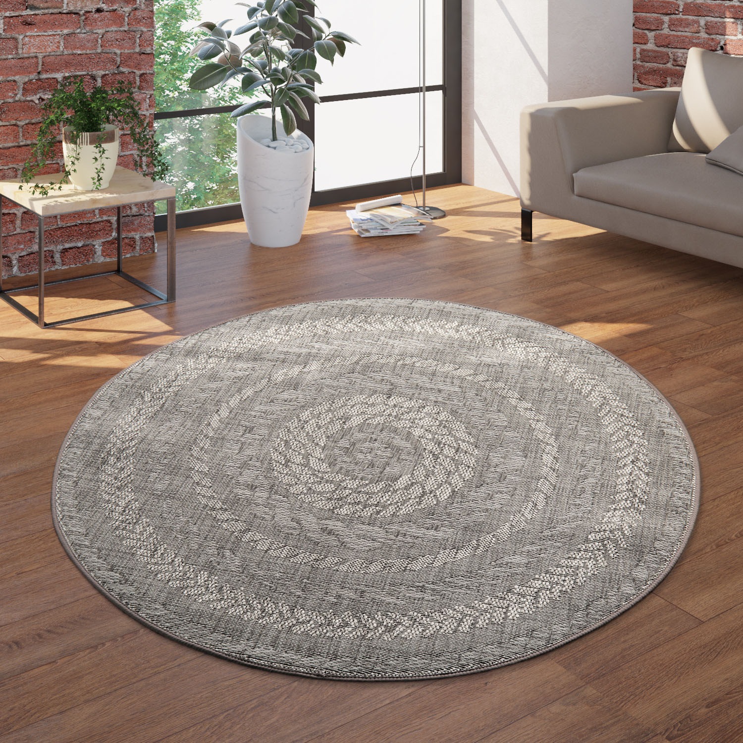 Paco Home Teppich »Malmedy 490«, rund, 4 mm Höhe, Flachgewebe, melierte Sisal-Optik, In- und Outdoor geeignet