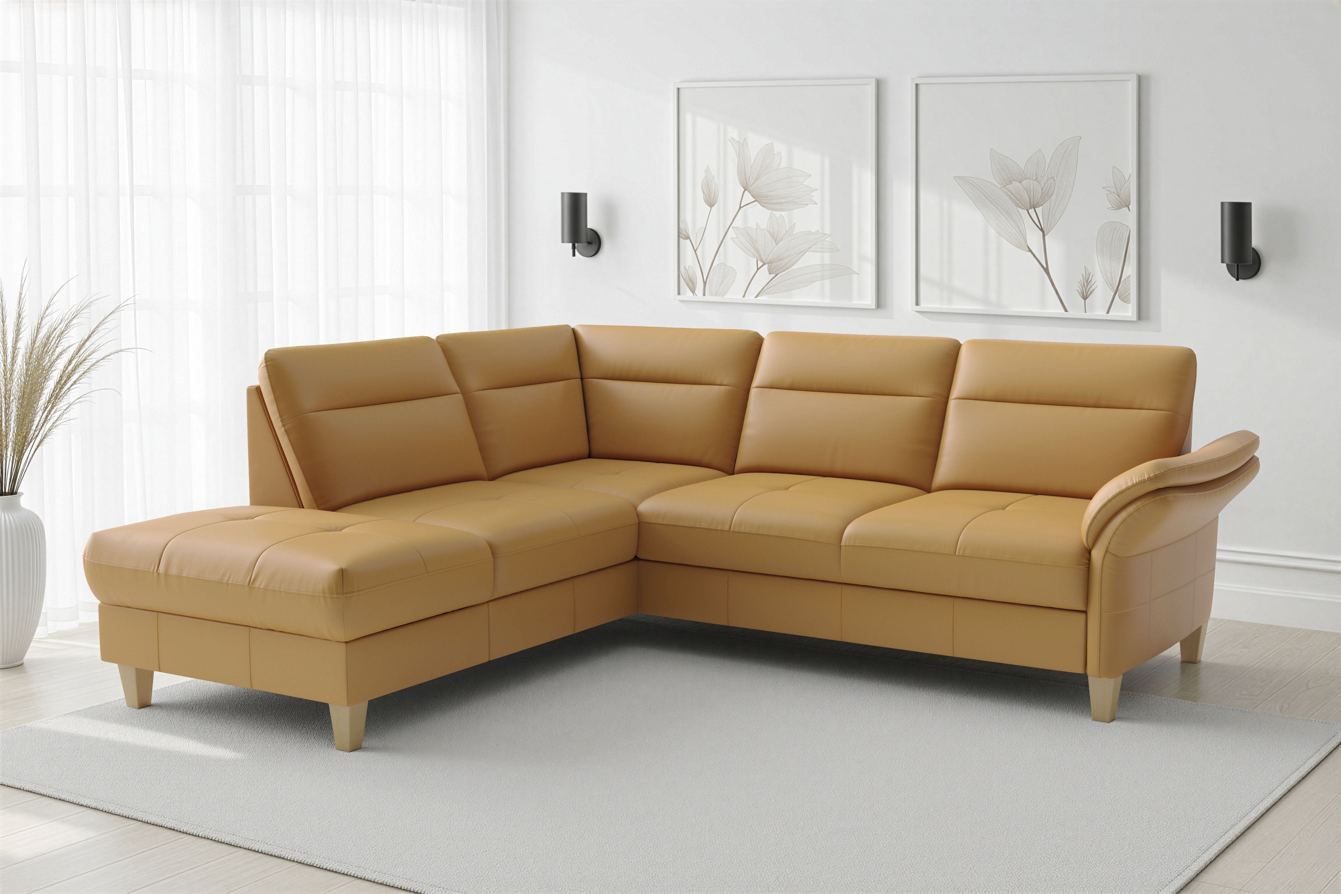 sit&more Ecksofa "Pamela L-Form, B: 218 cm, optional Schlaffunktion & Bettkasten, Leder" wahlweise mit Armteilverstellung, Sofa mit Federkern, Sitzhöhe: 48 cm