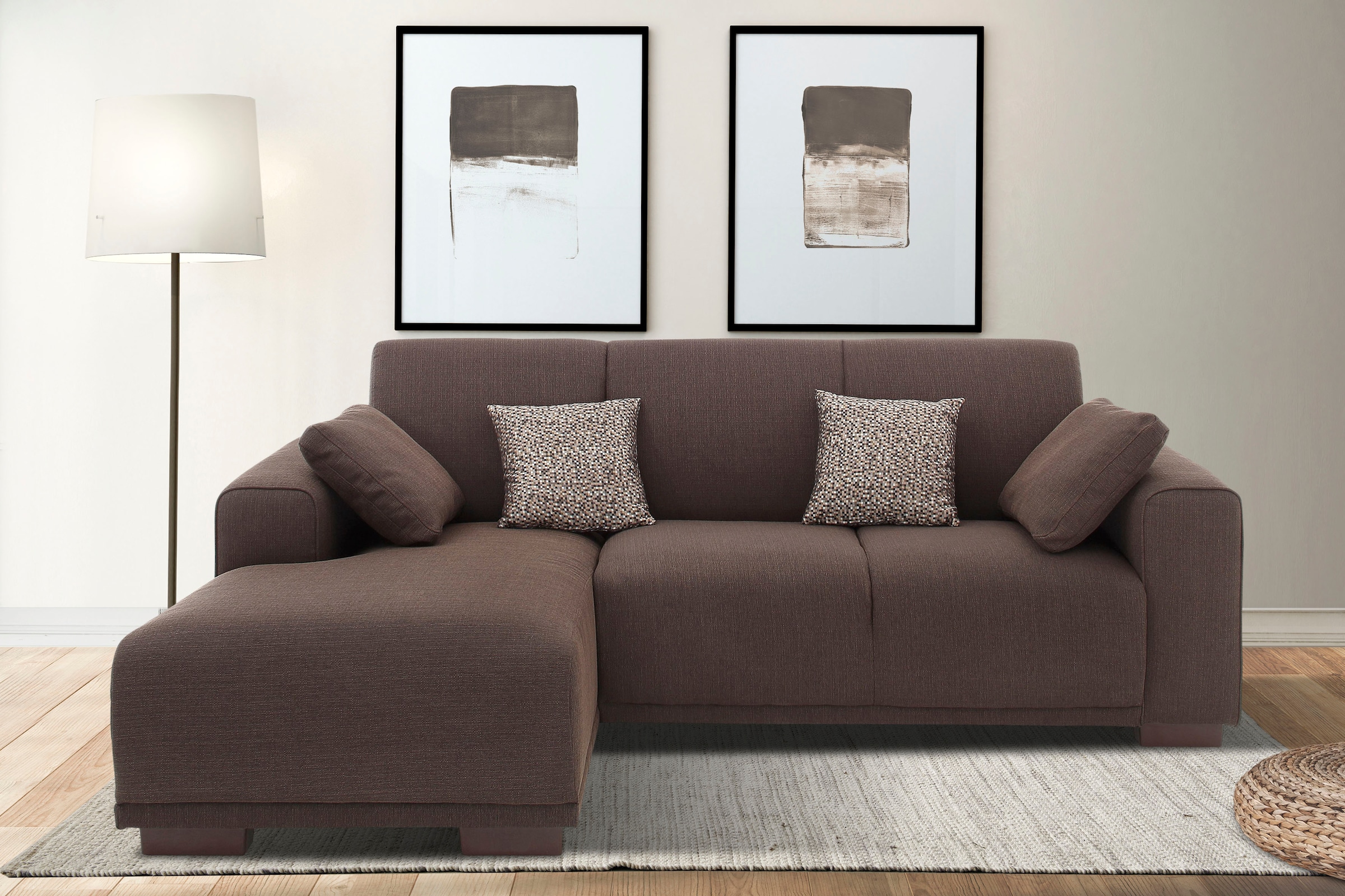 Home affaire Ecksofa »BORNHOLM L-Form mit Recamiere, Masse B/T/H: 234/162/85 cm«, Recamiere links oder rechts bestellbar, Wellenfederung, inkl. 2 Kissen