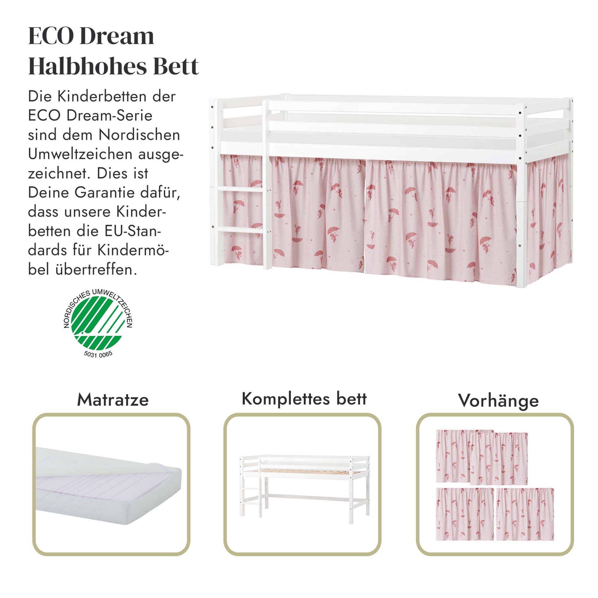 Hoppekids Spielbett »ECO Dream, Hochbett, teilbar in 2 Einzelbetten«, Massivholz, wahlweise in 2 Grössen und 4 Farben, Matratze wählbar