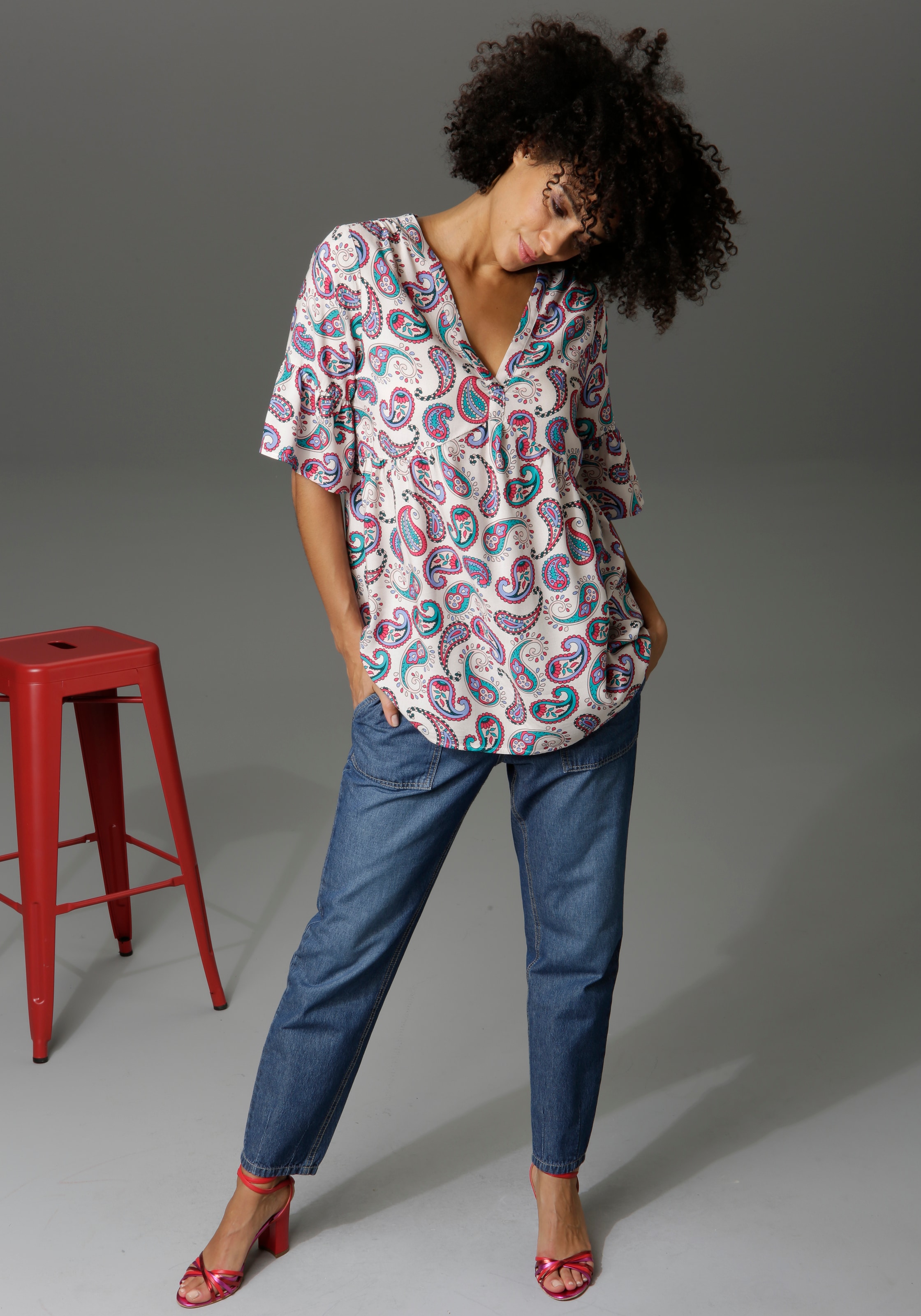 waist Gummizugbund, online | shoppen CASUAL Loose-fit-Jeans, Jelmoli-Versand Aniston bequemen high mit Paperbag-Jeans