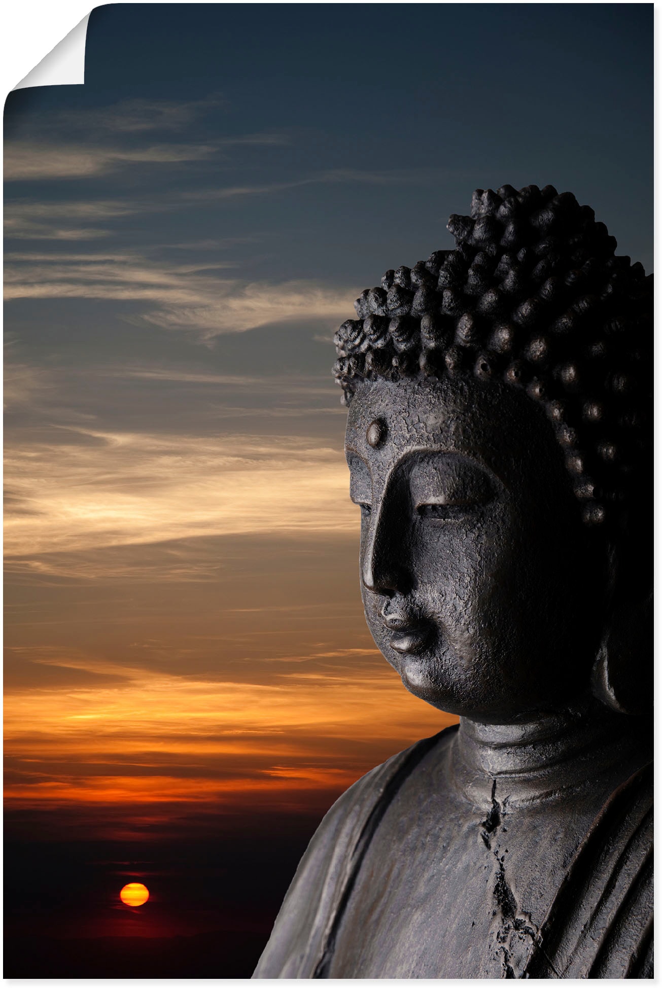 Artland Wandbild »Buddha Statue vor Wandaufkleber online versch. oder St.), als (1 kaufen in Alubild, Grössen Leinwandbild, Buddhismus, | Sonnenuntergang«, Jelmoli-Versand Poster