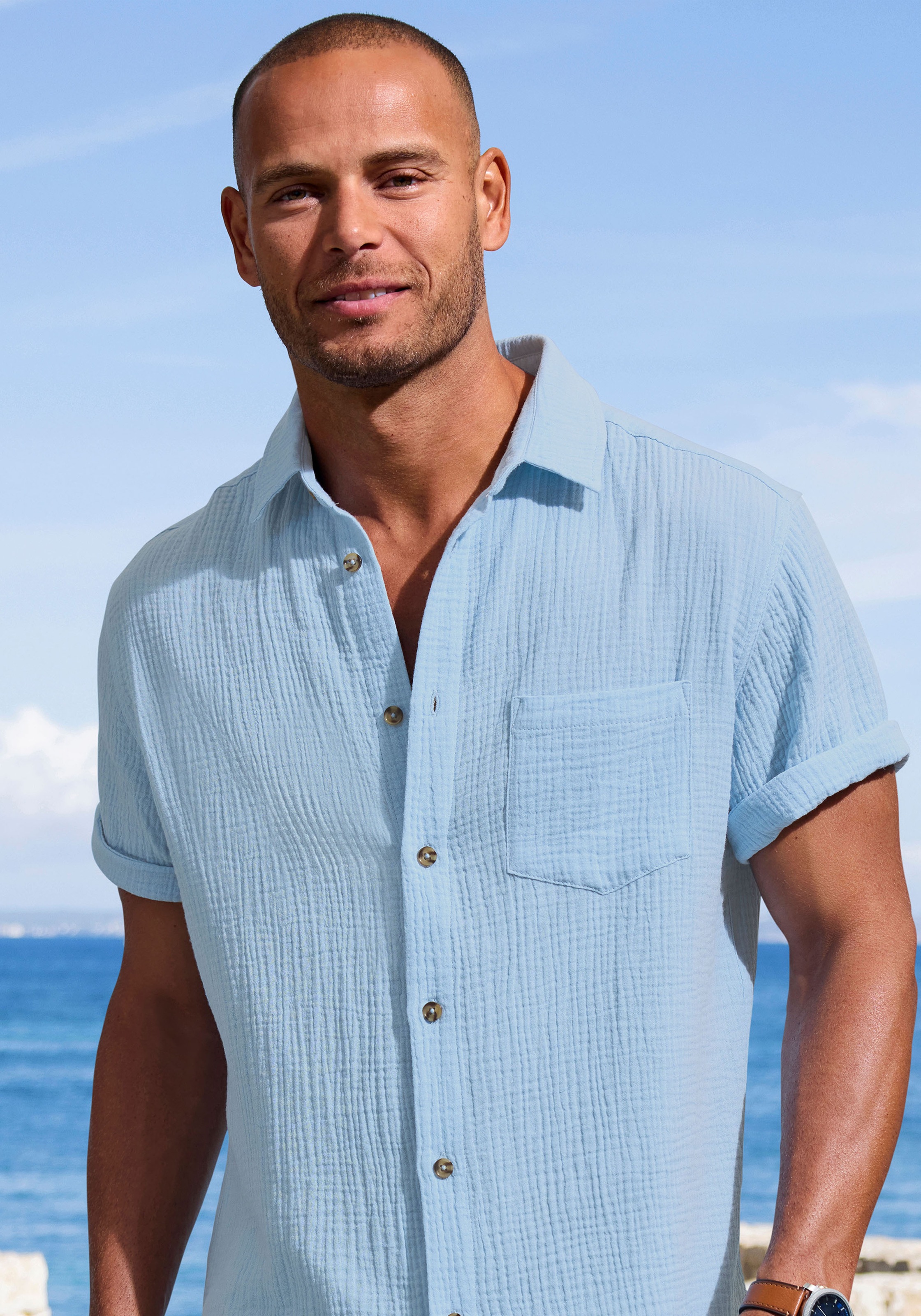 Beachtime Kurzarmhemd »Regular fit«, Kurzarm, Freizeithemd aus Musselin-Ware