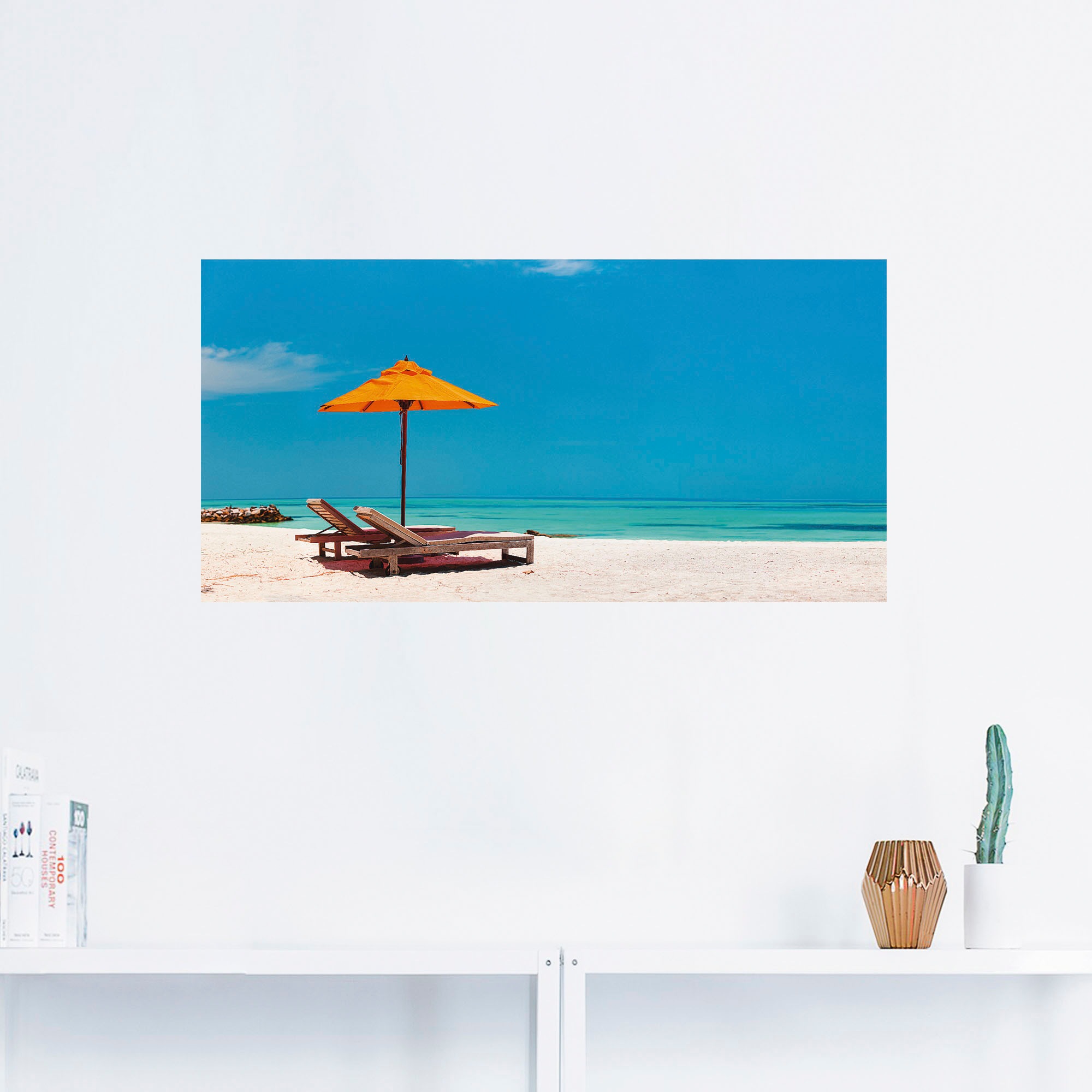 Artland Wandbild »Liegestuhl Sonnenschirm Strand Malediven«, Strand, (1 St.), als Alubild, Outdoorbild, Leinwandbild, Poster, Wandaufkleber