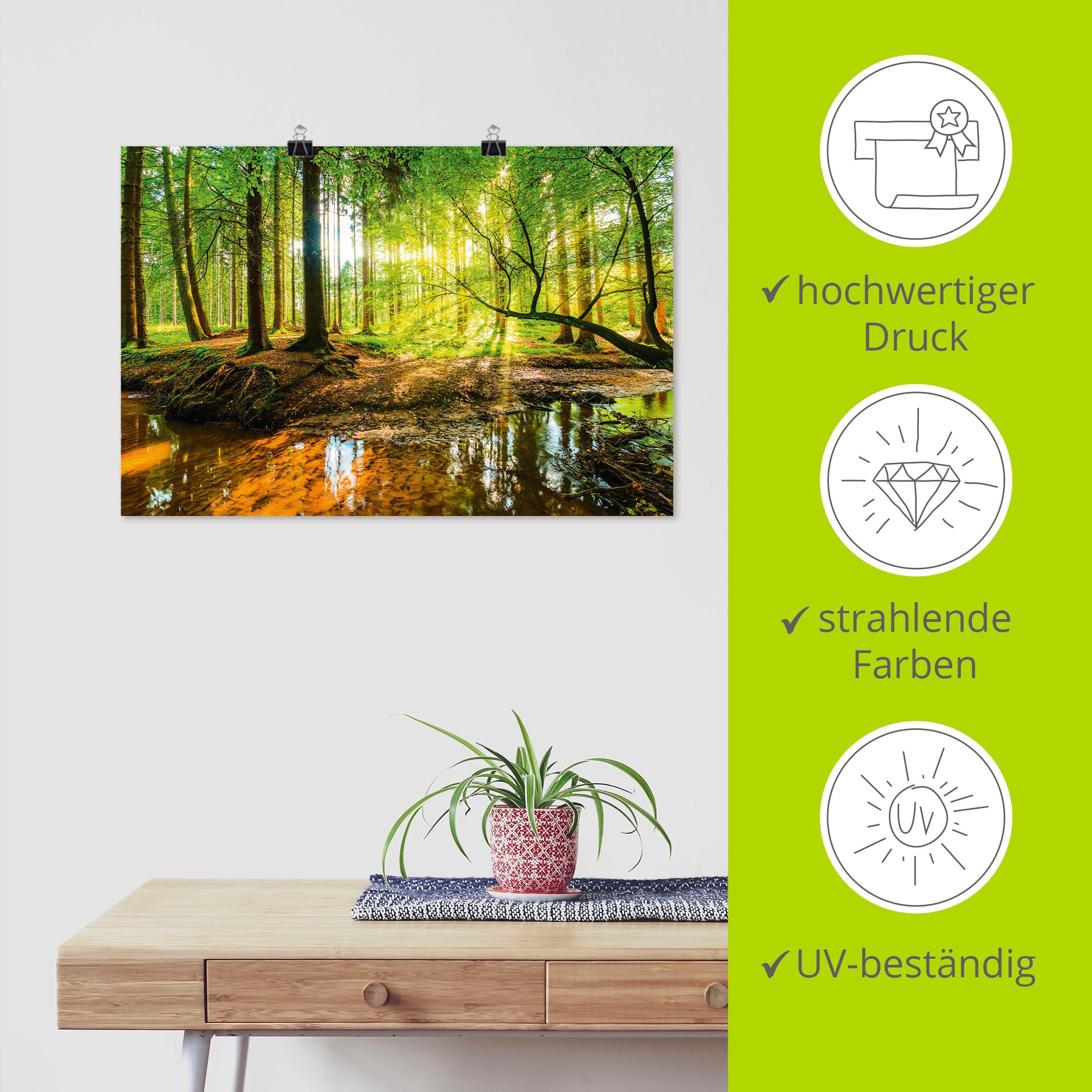 Artland Wandbild »Wald mit Bach«, Wald, (1 St.), als Alubild, Outdoorbild, Leinwandbild, Poster, Wandaufkleber