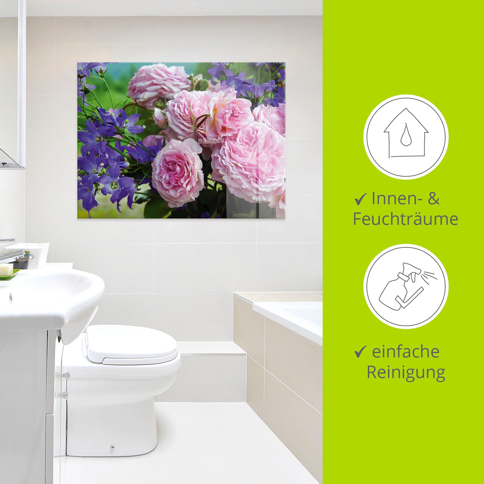 Artland Glasbild »Rosen und Glockenblumen«, Blumen, (1 St.), in verschiedenen Grössen