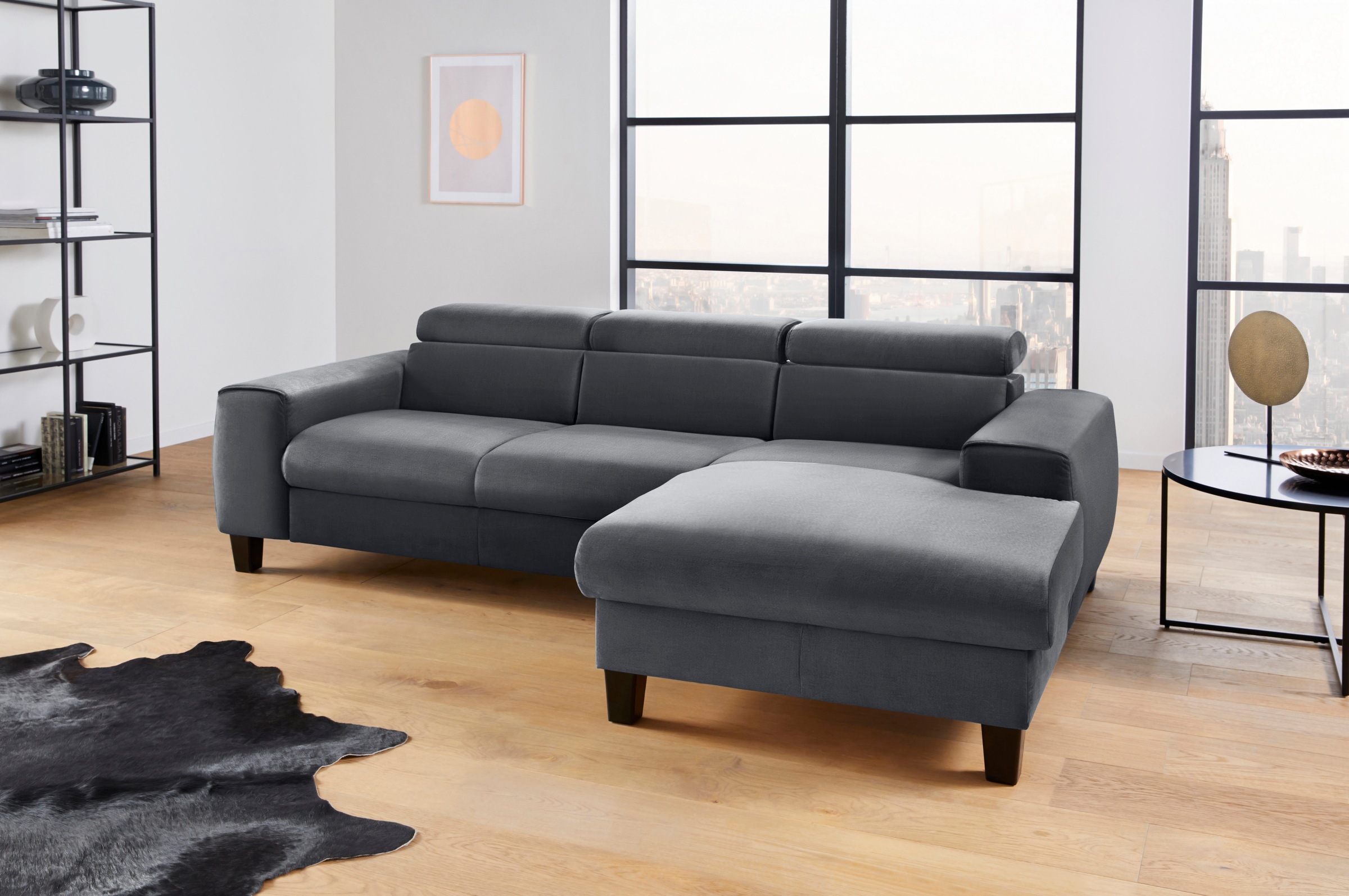 COTTA Polstergarnitur »Morven L-Form«, (Set), Set bestehend aus: Ecksofa mit Kopfteilverstellung & Hocker
