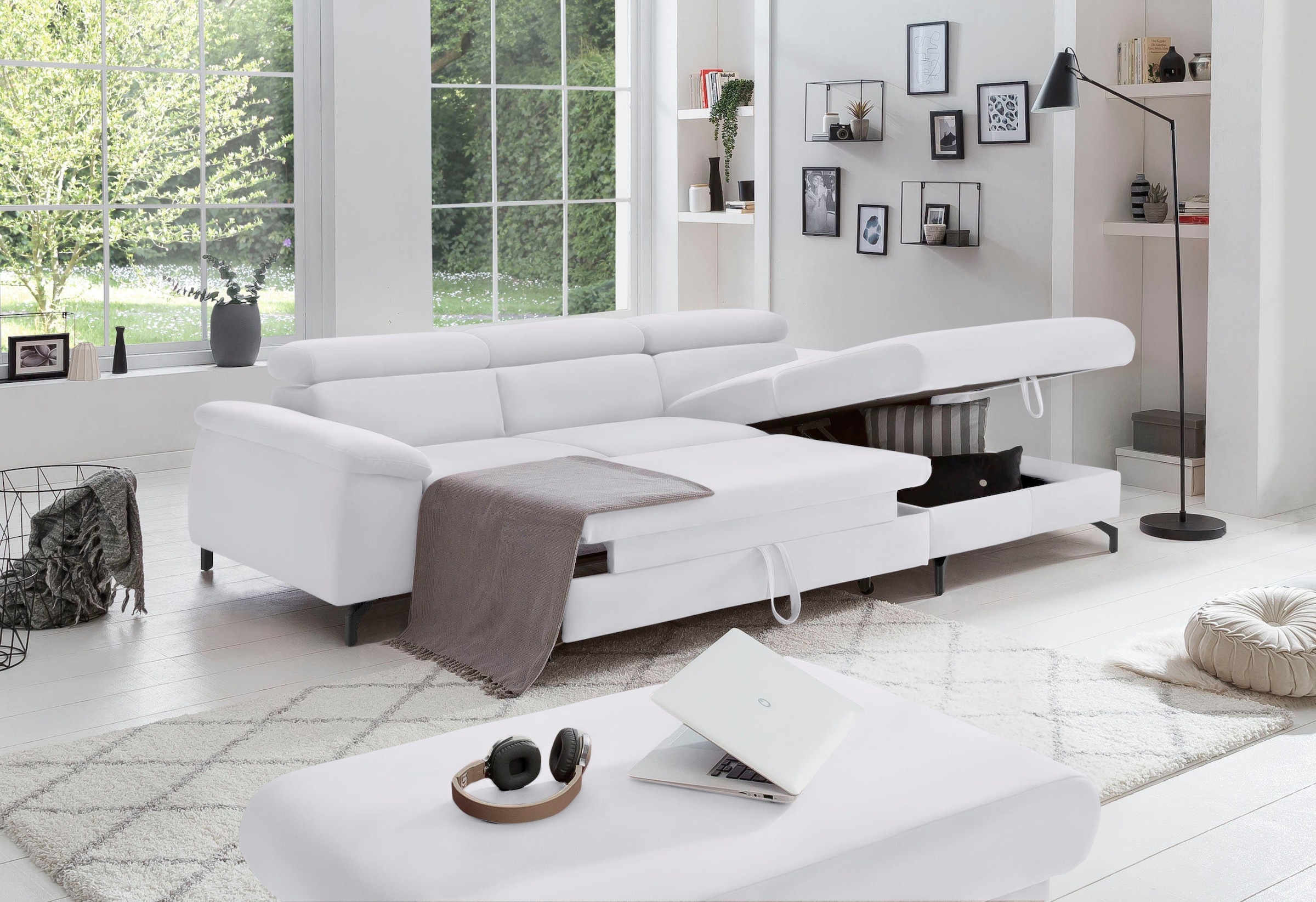 COTTA Polstergarnitur »Komaris L-Form«, (Set), Set bestehend aus: Ecksofa mit Kopfteilverstellung & Hocker