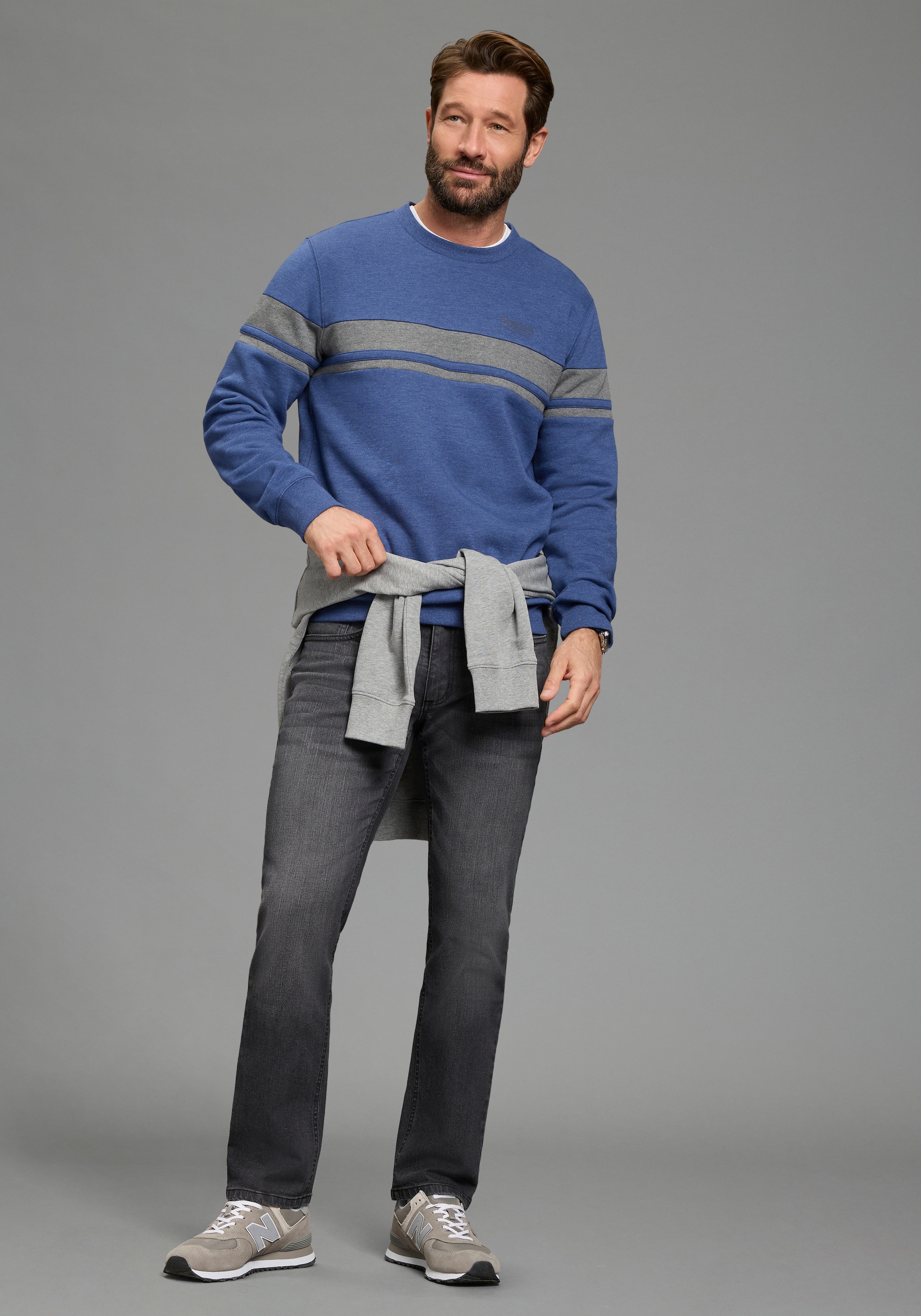 Mans World Sweatshirt, gestreift, mit Rundhalsausschnitt, Langarm, angeraute Sweatware