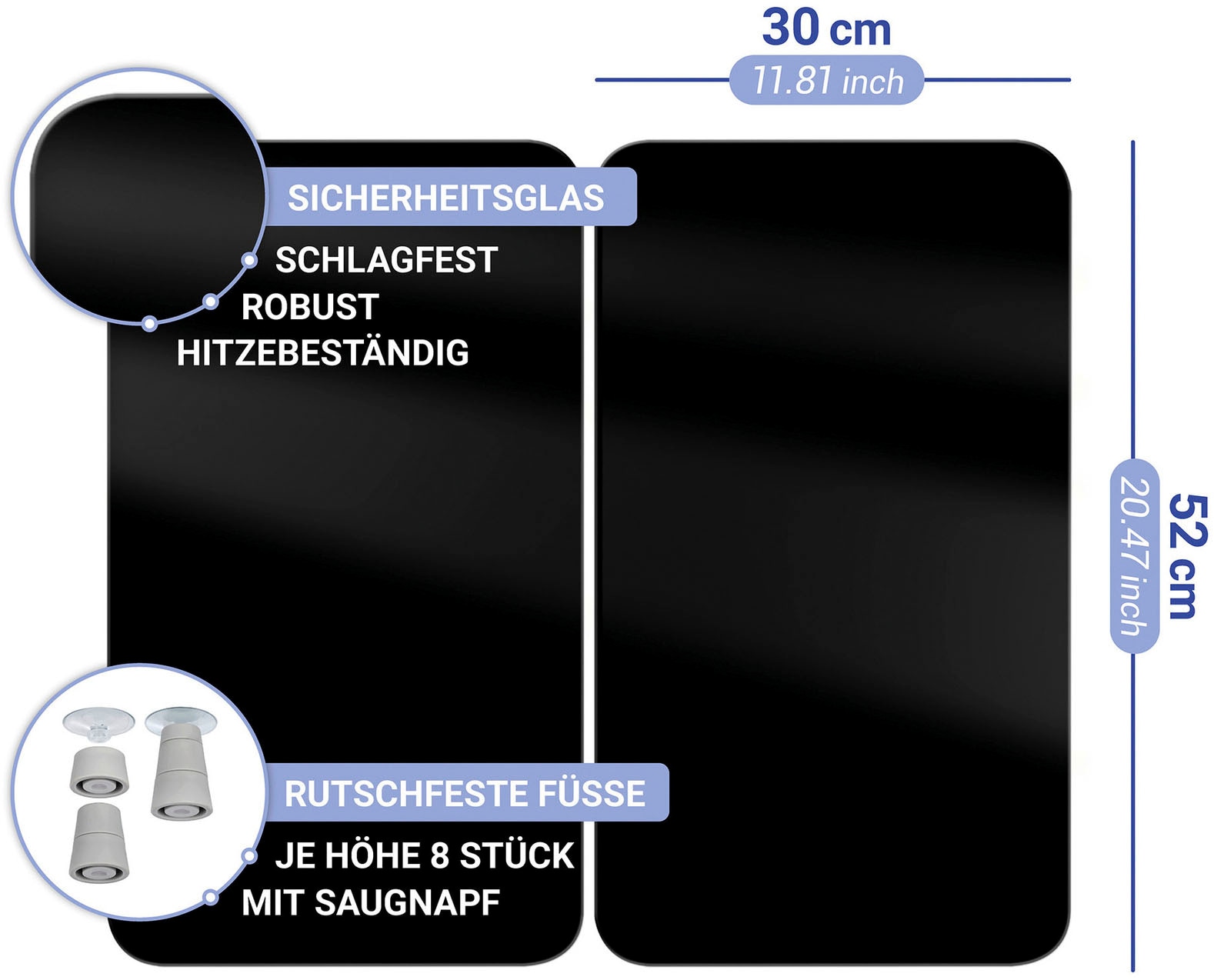 WENKO Herd-Abdeckplatte »Universal Modell Schwarz«, (Set, 2 tlg.), Herdabdeckung für alle Herdarten, kratzfest, mit rutschfesten Füssen