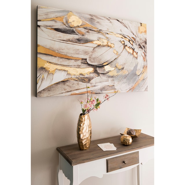 Myflair Möbel & Accessoires Ölbild »Gemälde Federn, weiss/goldfarben«, Bild  auf Leinwand, 80x120 cm, Wohnzimmer online kaufen | Jelmoli-Versand