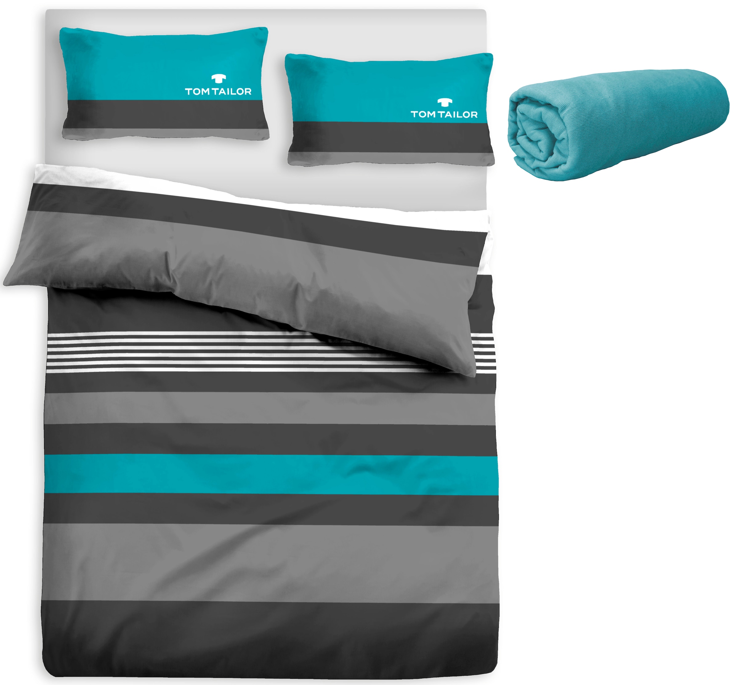 TOM TAILOR Bettwäsche »Carl, in den Qualitäten Renforcé (kühlend) und Biber (wärmend), STANDARD 100 by OEKO-TEX® zertifiziert, atmungsaktiv, Flächengewicht 105 g/m², 100% Baumwolle, mit Reissverschluss«, (2 tlg.), mit Gratis-Zugabe: Spannbettlaken