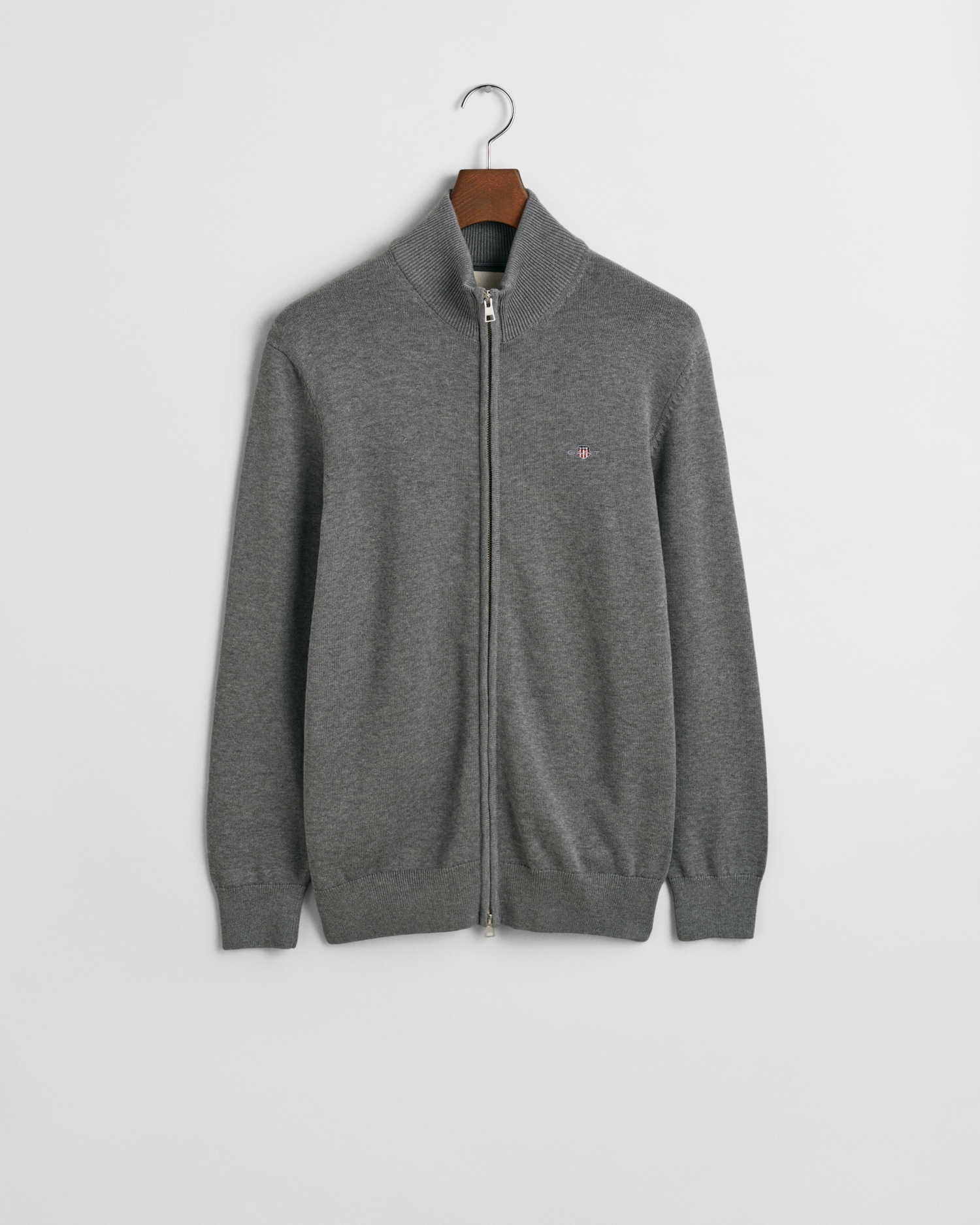 Gant Cardigan »CASUAL COTTON ZIP CARDIGAN«, Mit Rippbündchen an Stehkragen, Ärmeln und Saum