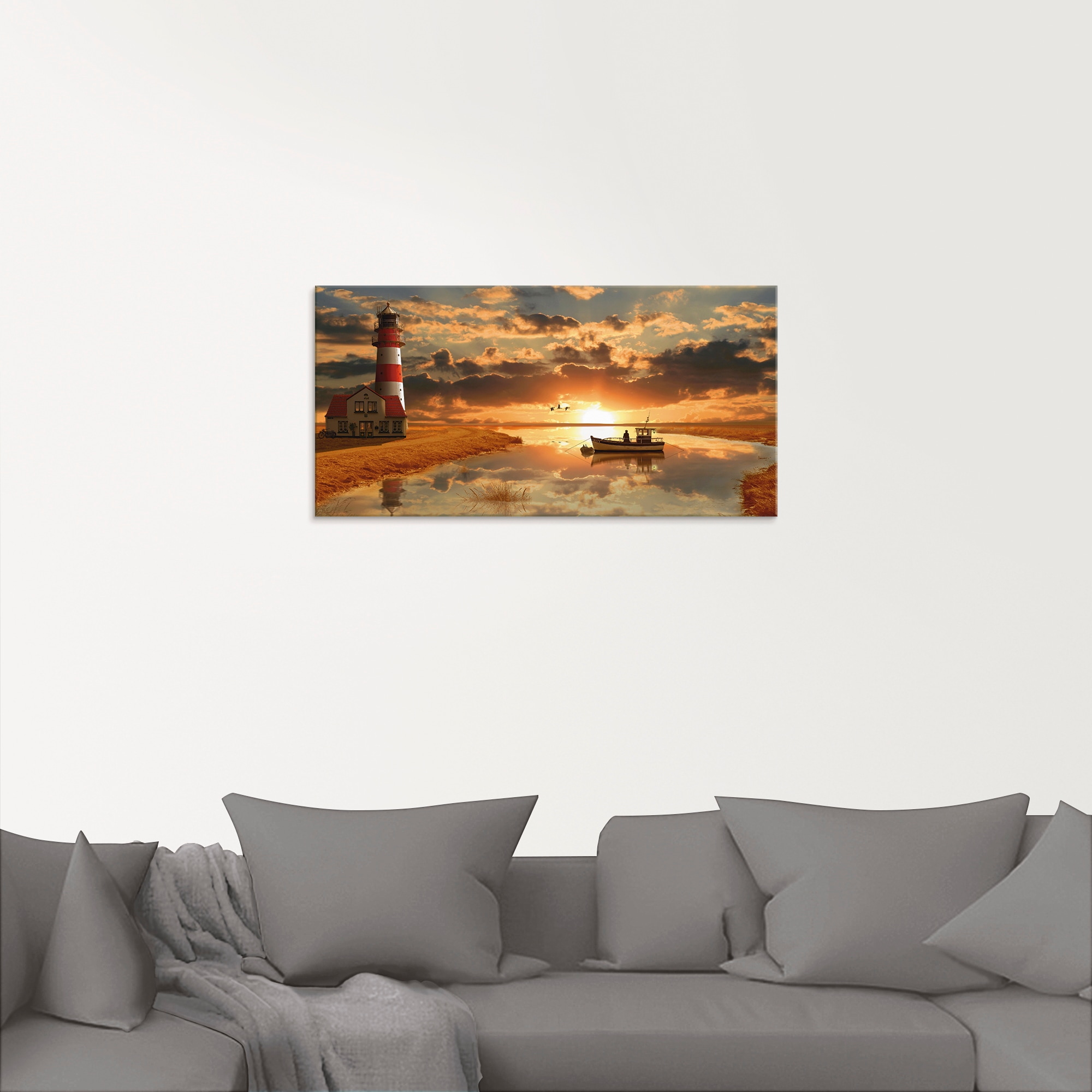 Artland Glasbild »Maritime Idylle beim Leuchtturm«, Gebäude, (1 St.), in verschiedenen Grössen