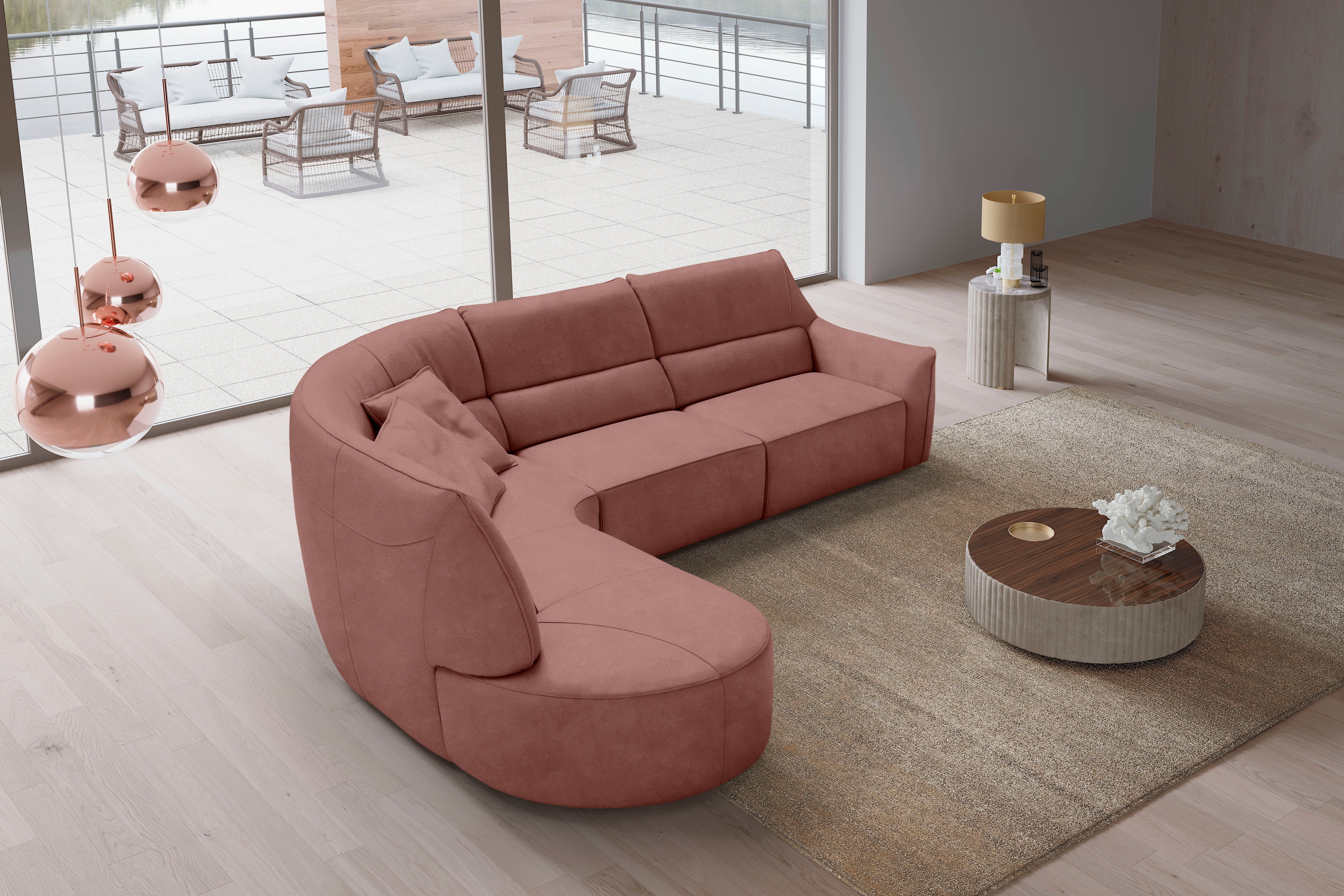 Egoitaliano Ecksofa "Puffy, extravagant & edel, Retro Designsofa, hoher Sitzkomfort, L-Form" mit Ottomane, wahlweise mit und ohne elektrischer Relaxfunktion