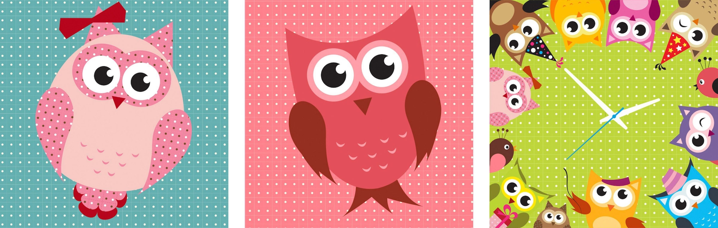 Oberkircher´s Bild Uhr, (Set Conni mit Waldtiere 3), kaufen Owl Eulen«, Jelmoli-Versand Eulen, (Set, bunte dekorativer online - Kinderbild, »Colours |