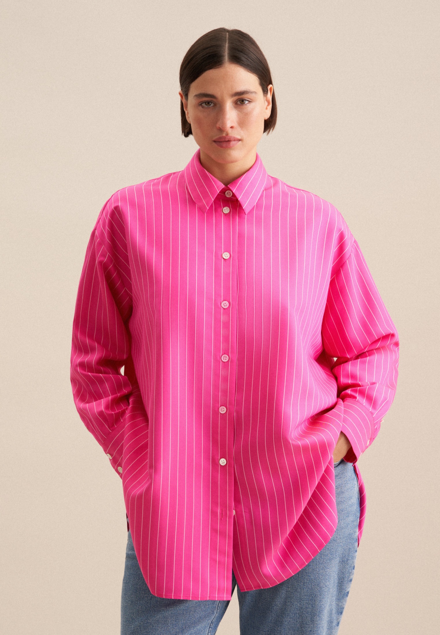 seidensticker Longbluse »Schwarze Rose« 1/1 Kragen Streifen