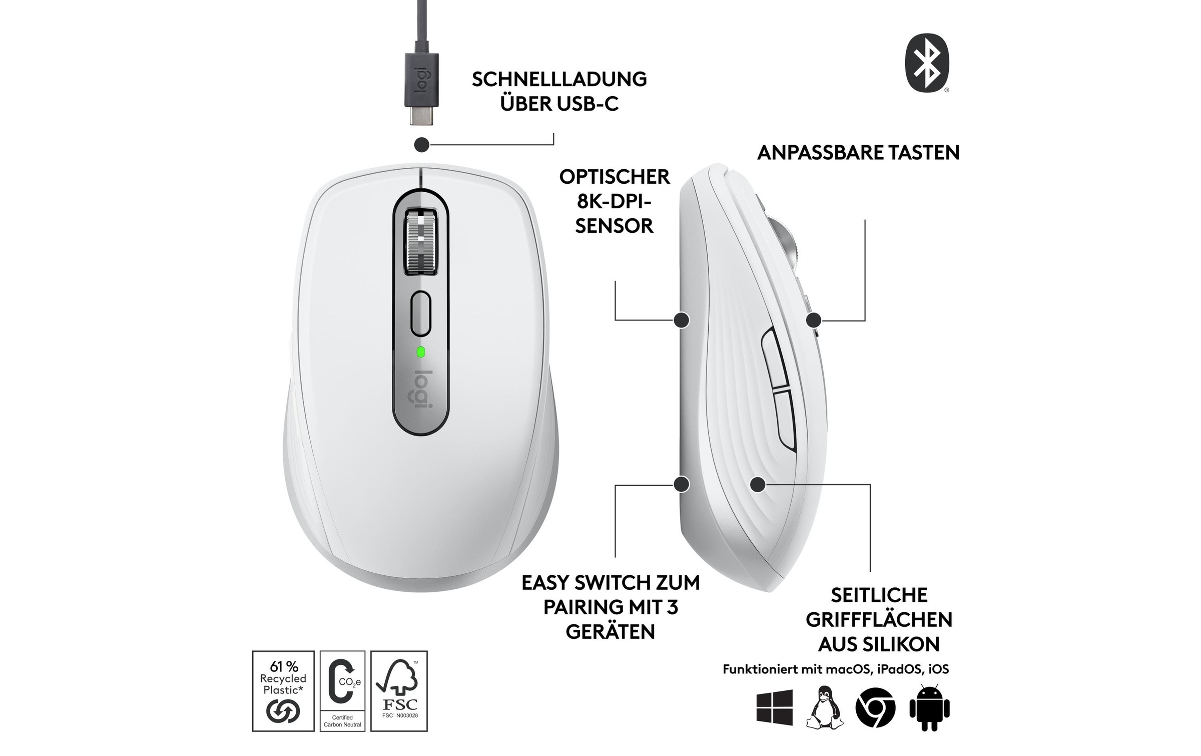 Logitech Maus »Maus MX Anywhere 3s Pale Grey«, kabellos