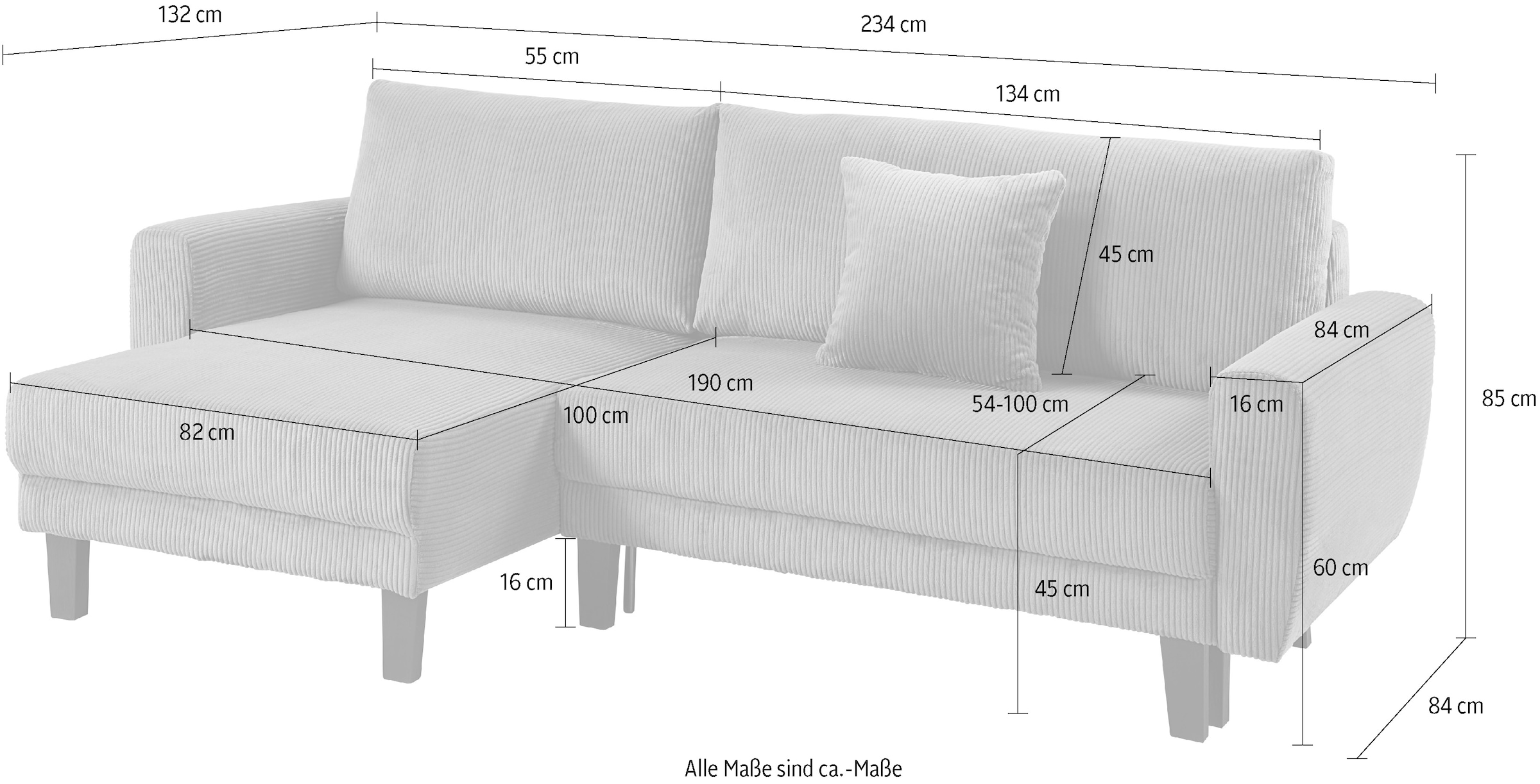 ATLANTIC home collection Ecksofa »Leonid L-Form«, mit Schlaffunktion und Bettkasten