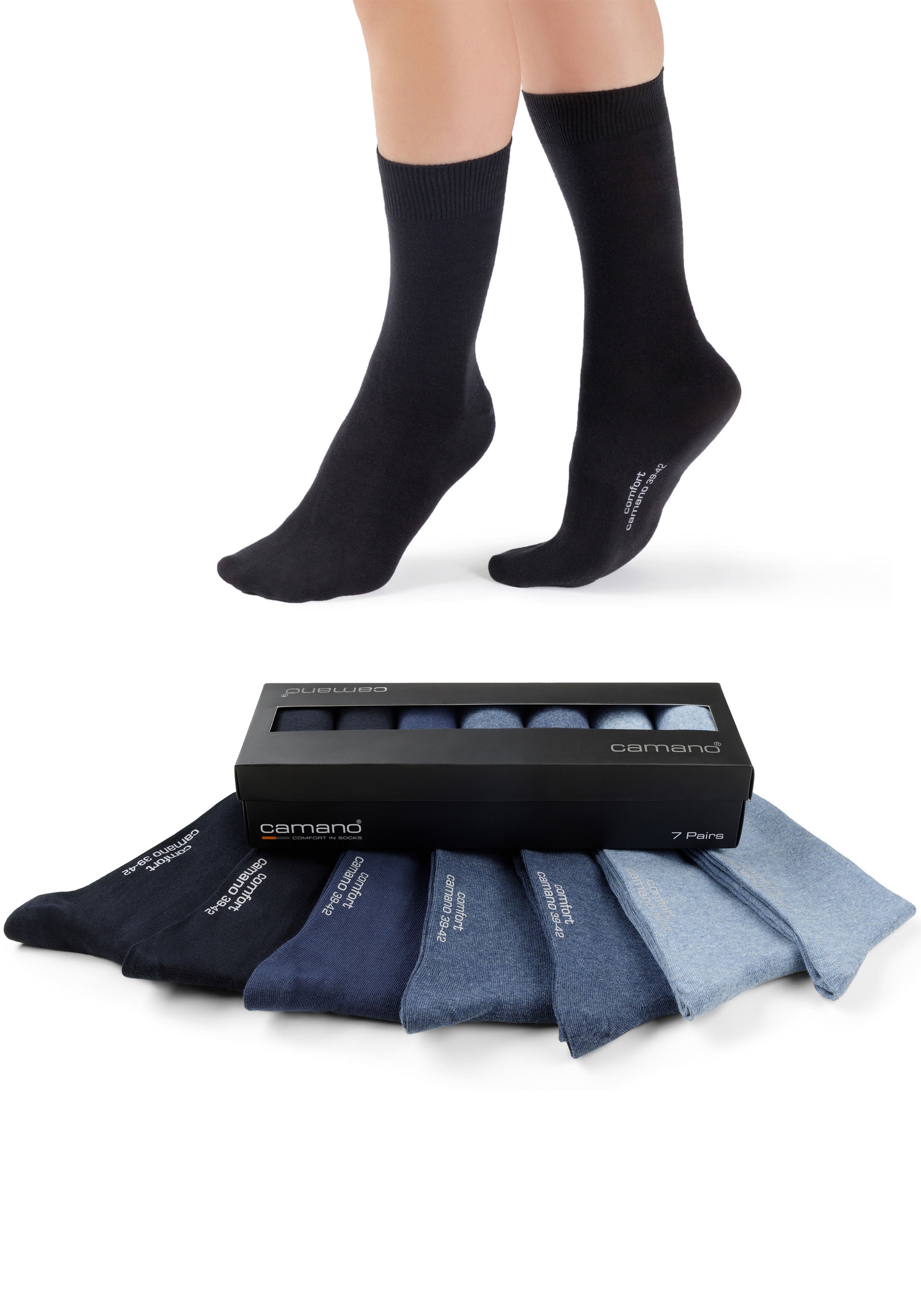 Camano Langsocken »comfort«, (7 Paar), in langer Form, mit Geschenkbox