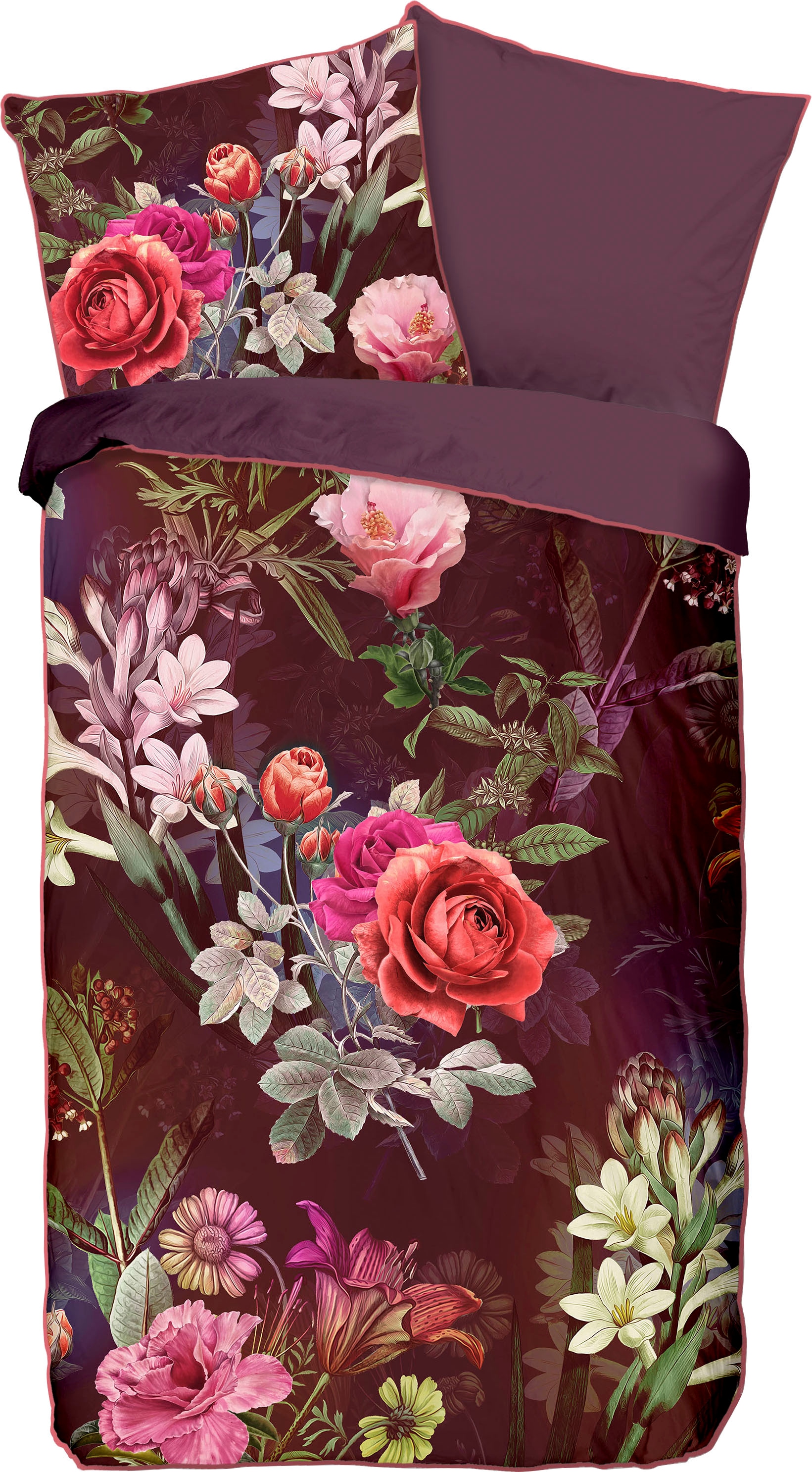 Wendebettwäsche »Simone«, Mako Satin, 135x200, Biese, Reissverschluss, Wende, Blumen,...