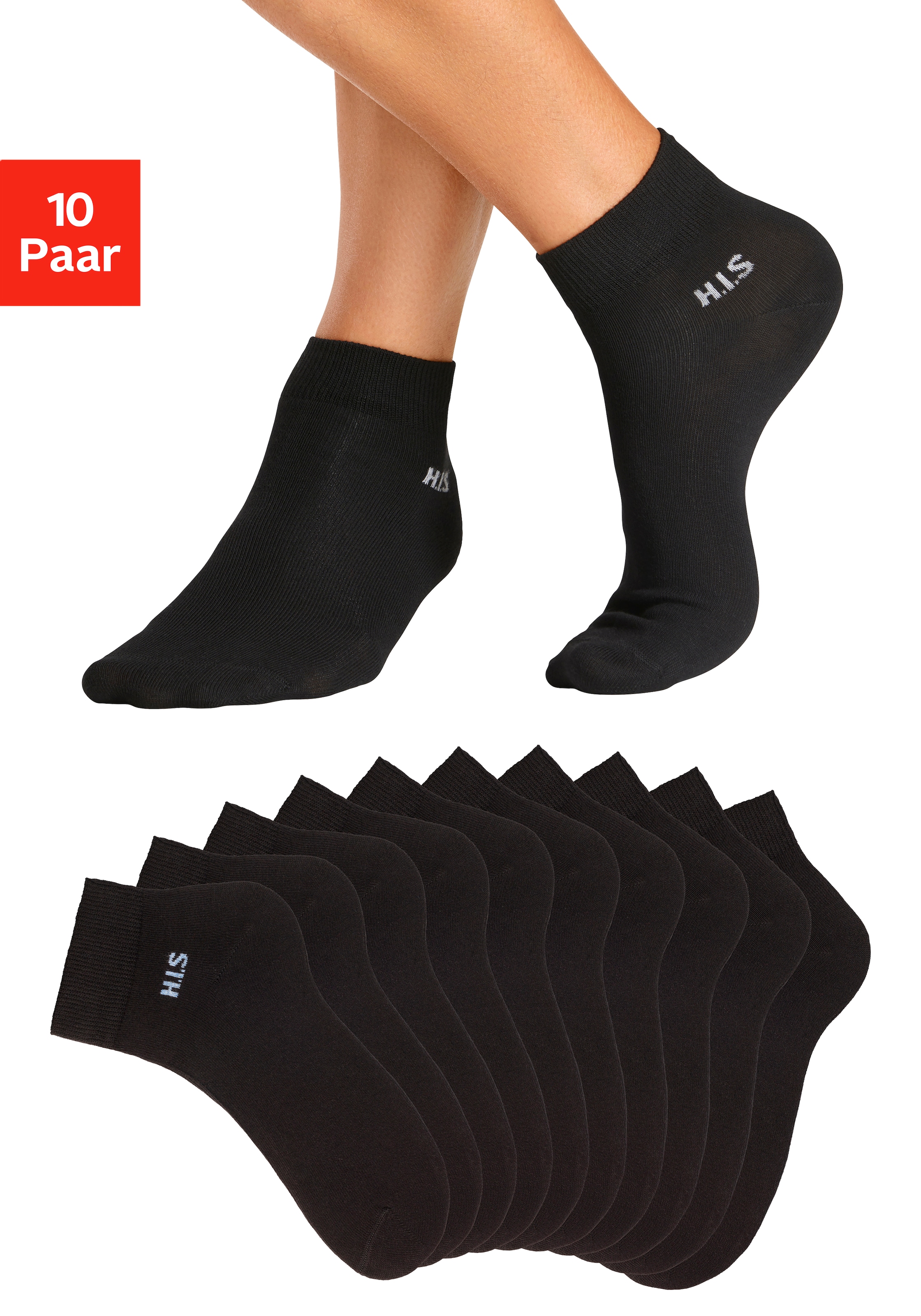 H.I.S Kurzsocken Packung, 10 Paar tlg. mit farbigem Innenbund
