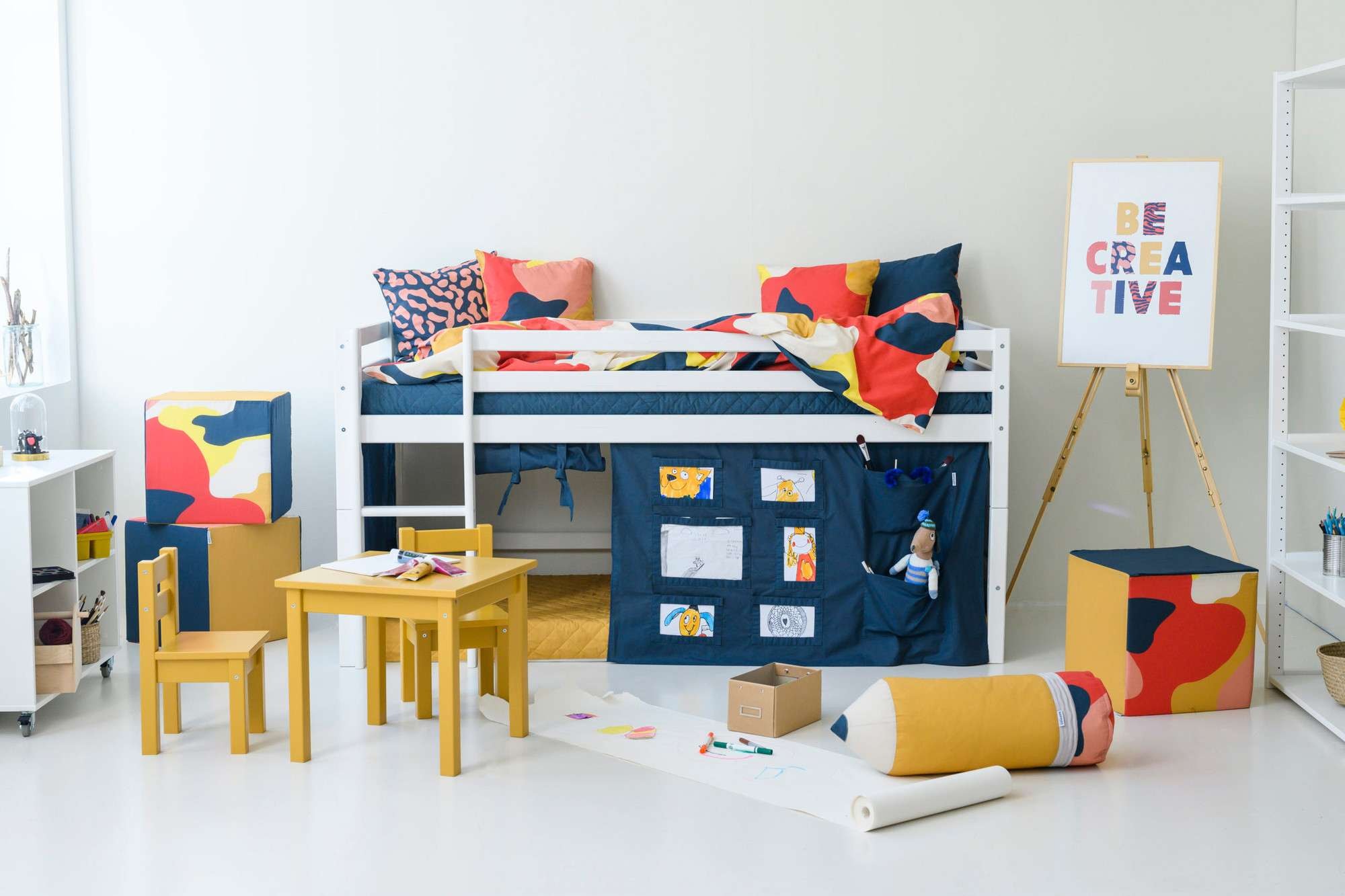 Hoppekids Hochbett »ECO Dream, Kinderbett, Spielbett, Halbhohes Bett aus Massivholz«, inkl. Vorhang-Set Creator, Bettgrösse & Matratze wählbar