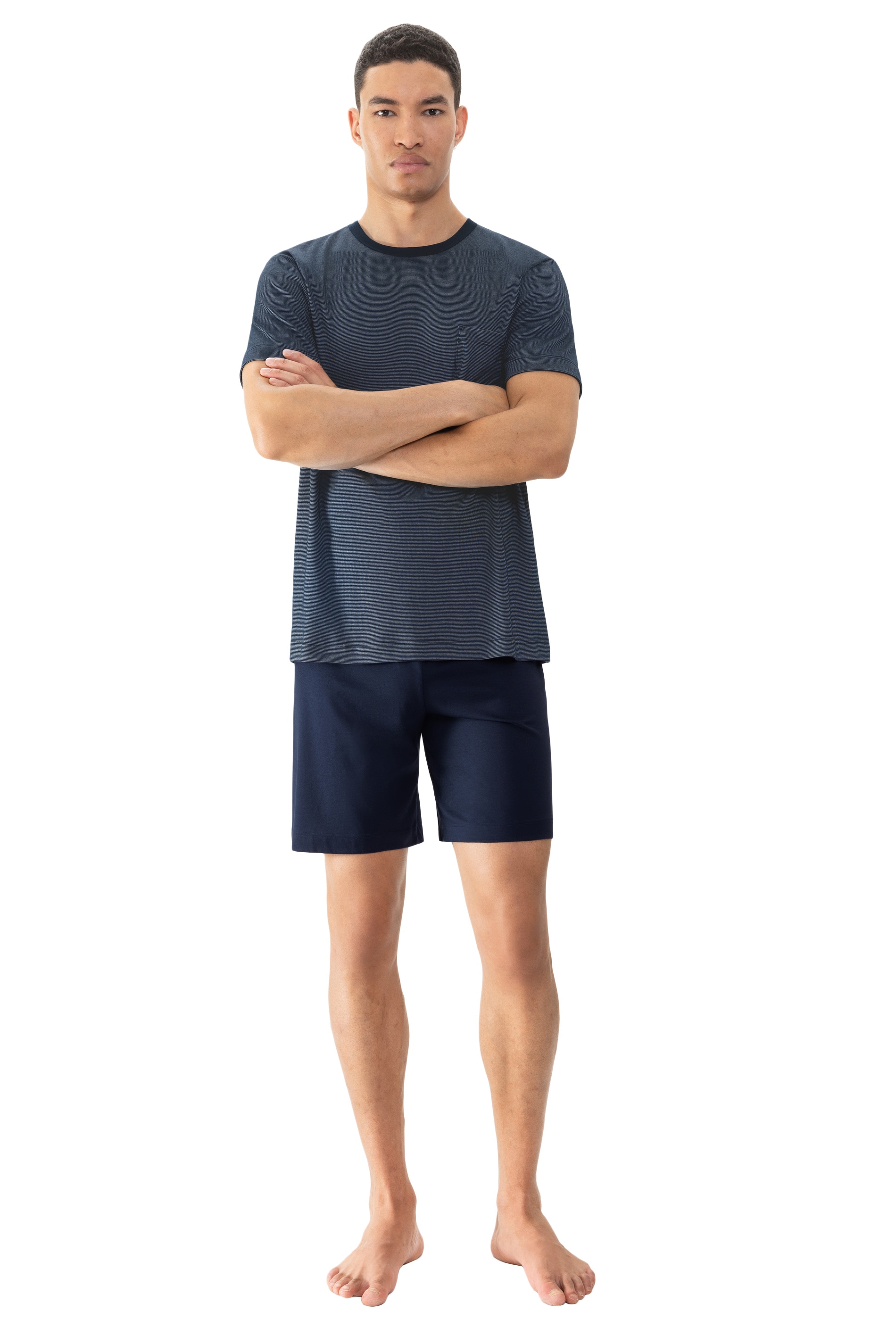 Mey, Herren, Shorty »Bennison« 2 tlg. Legere Passform, Oberteil geringelt, Komfortbund, yacht blau, 52, Herrenpyjama von mey