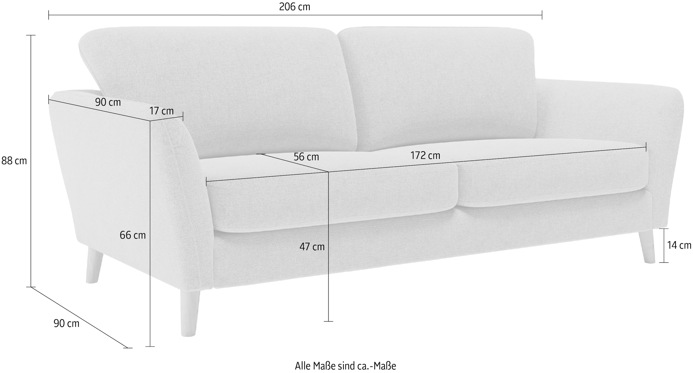 Home affaire 3-Sitzer »MARSEILLE Sofa 206 cm«, mit Massivholzbeinen aus  Eiche, verschiedene Bezüge und Farbvarianten online bestellen |  Jelmoli-Versand