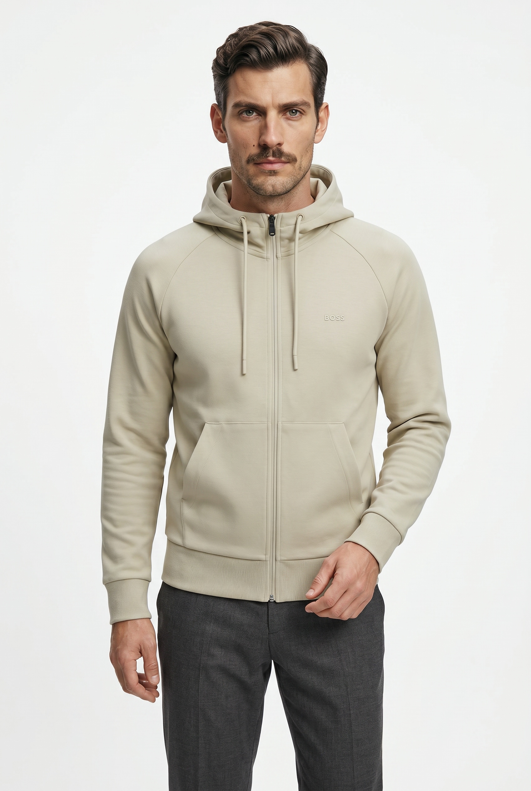 BOSS GREEN Kapuzensweatjacke "Saggy" Regular Fit, Kängurutasche, Baumwollmischung