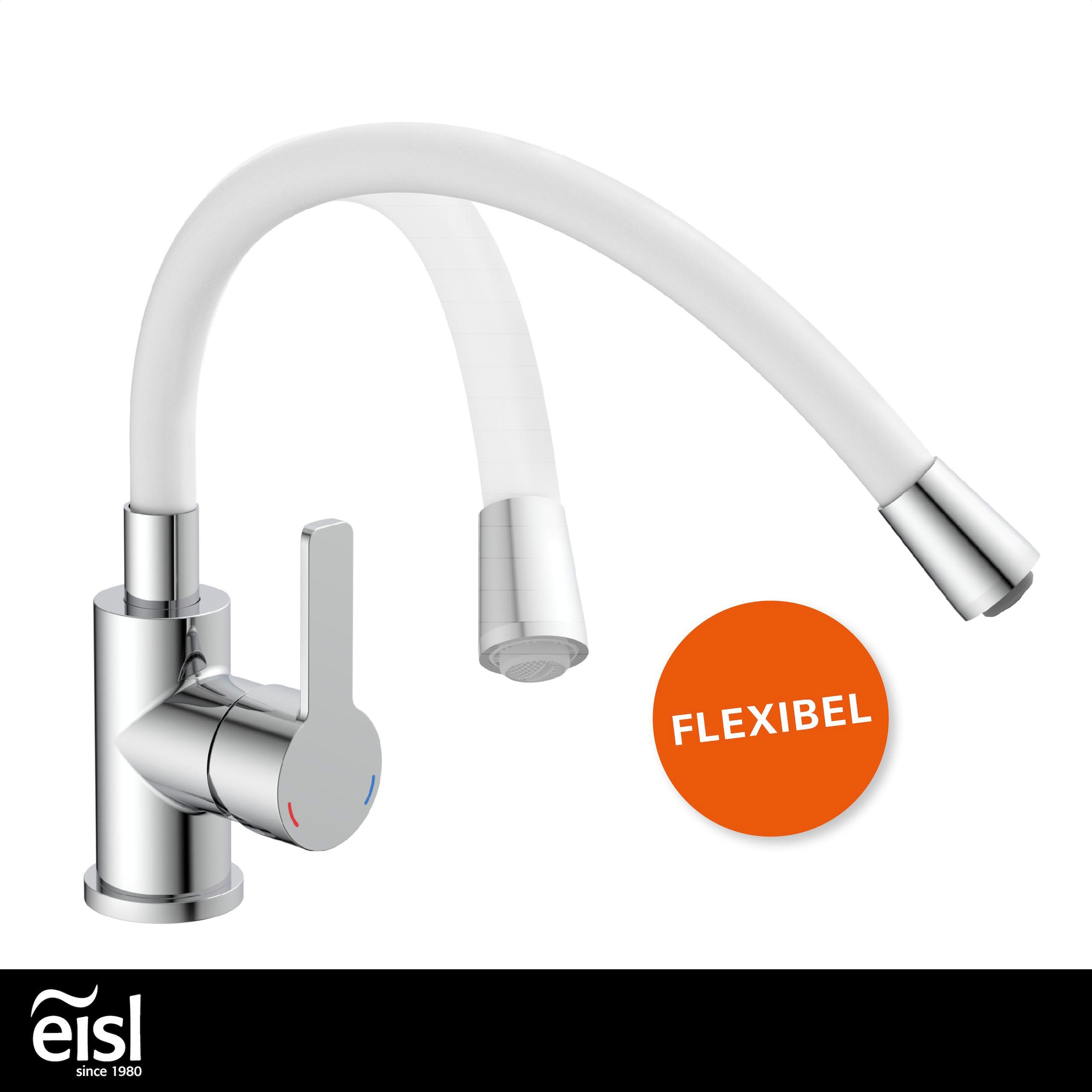 Eisl Waschtischarmatur »Flexo«, energiesparender Wasserhahn, Mischbatterie Waschbecken, in Weiss/Chrom