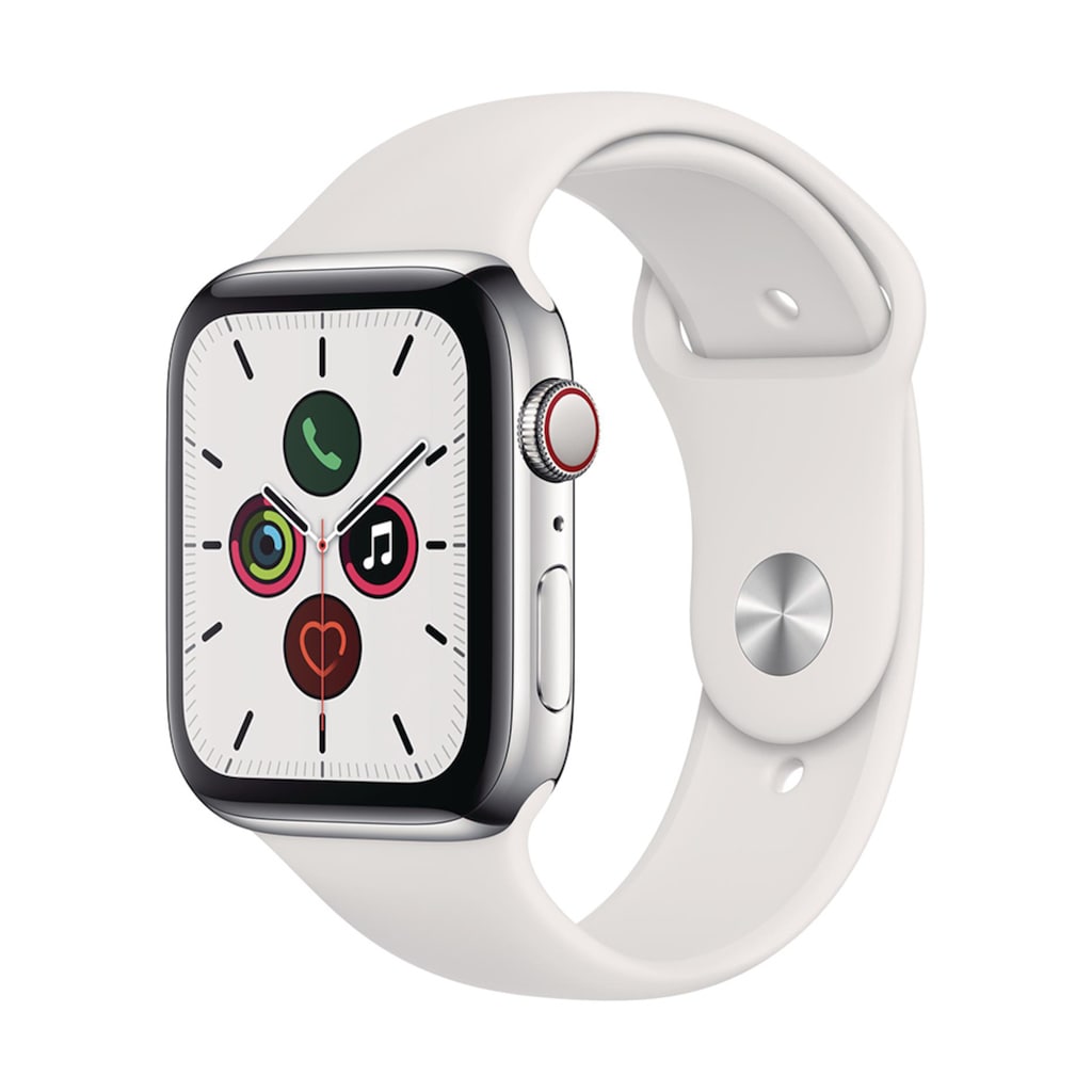 Apple Smartwatch »Serie 5, GPS Cellular, 44 mm Edelstahl-Gehäuse mit Sportarmband«, (Watch OS)