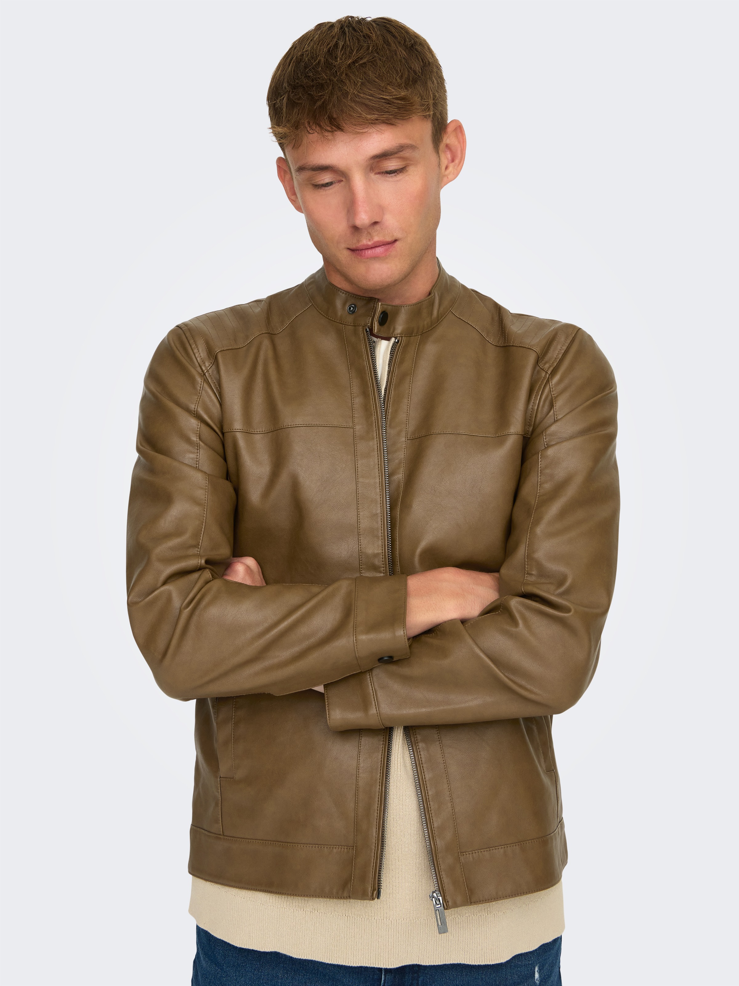 ONLY & SONS Bikerjacke »MIKE PU RACER JACKET« ohne Kapuze